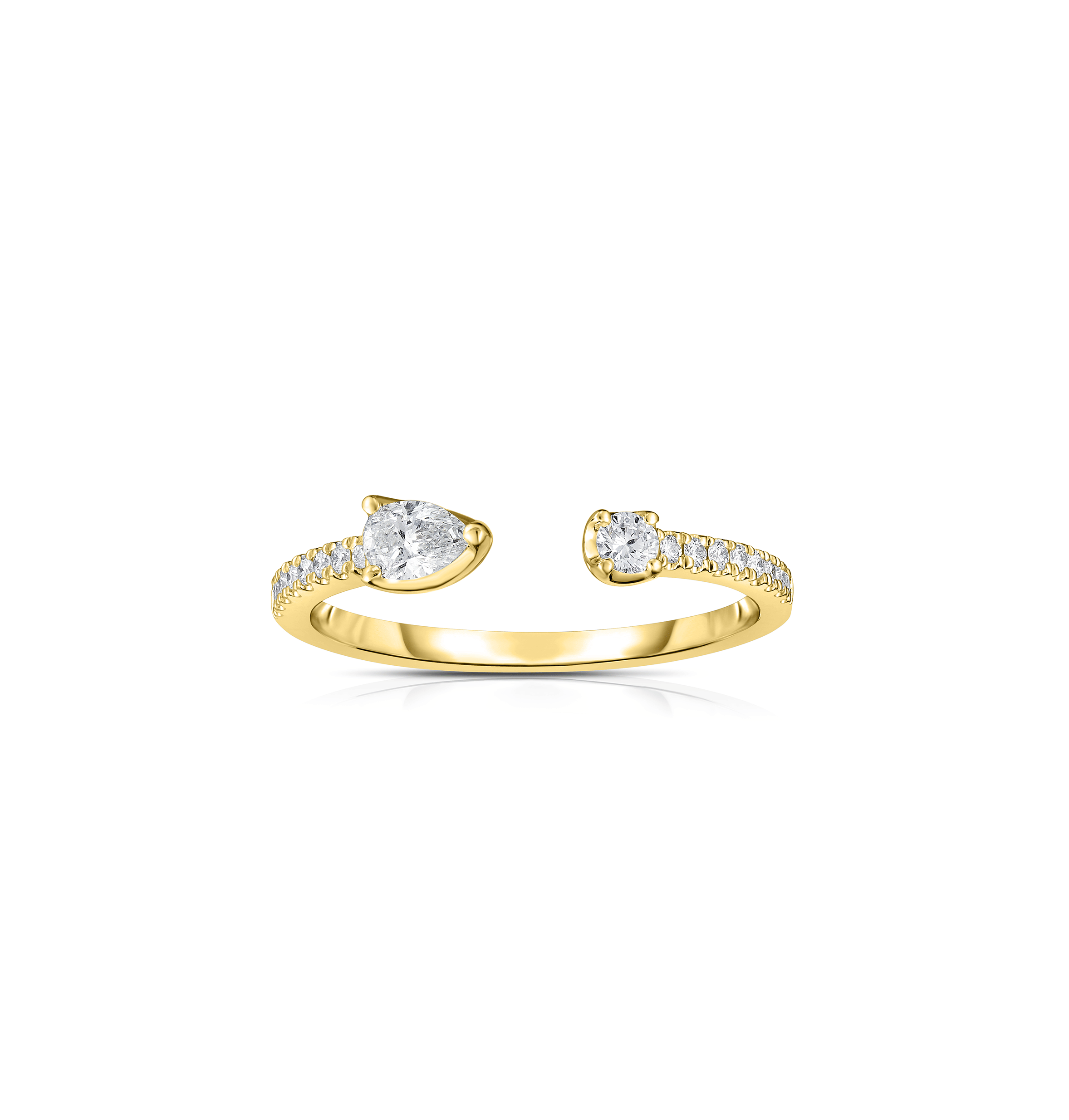 Sabel Collection Yellow Gold Pear and Round Diamond Open Ring