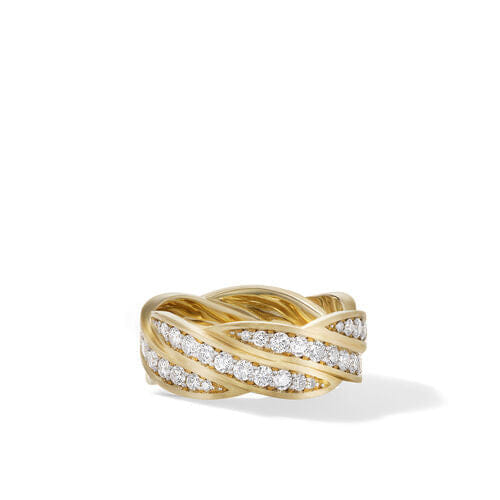David Yurman DY Helios Band Ring in 18K Yellow Gold with Pavé Diamonds, Size 10