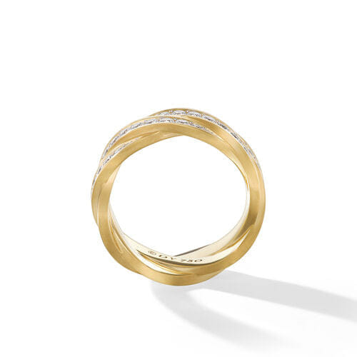David Yurman DY Helios Band Ring in 18K Yellow Gold with Pavé Diamonds, Size 10