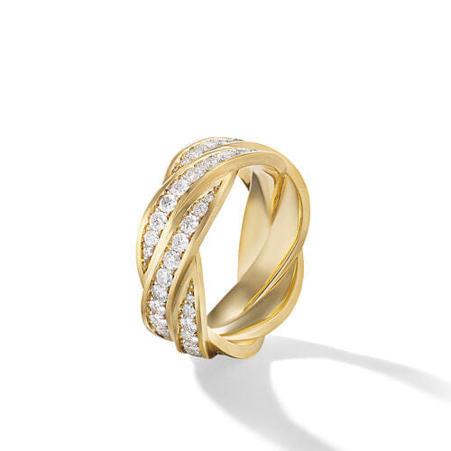 David Yurman DY Helios Band Ring in 18K Yellow Gold with Pavé Diamonds, Size 10