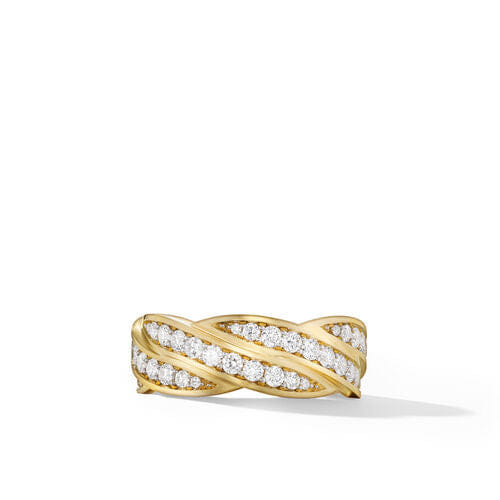 David Yurman DY Helios Band Ring in 18K Yellow Gold with Pavé Diamonds, Size 10