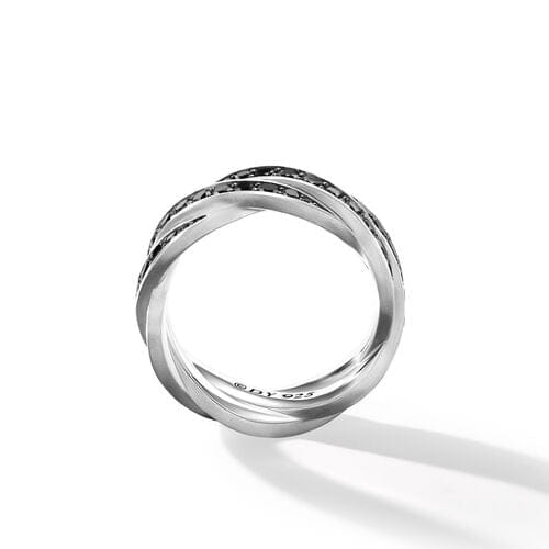 David Yurman DY Helios Band Ring in Sterling Silver with Pavé Black Diamonds, Size 11