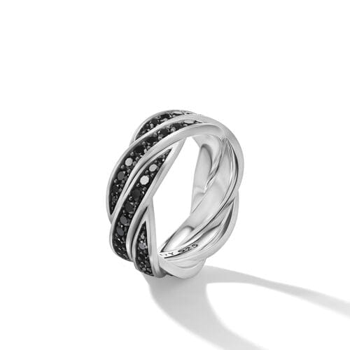 David Yurman DY Helios Band Ring in Sterling Silver with Pavé Black Diamonds, Size 11