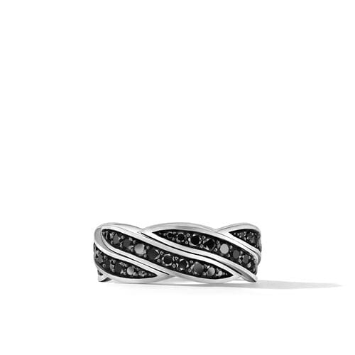 David Yurman DY Helios Band Ring in Sterling Silver with Pavé Black Diamonds, Size 11
