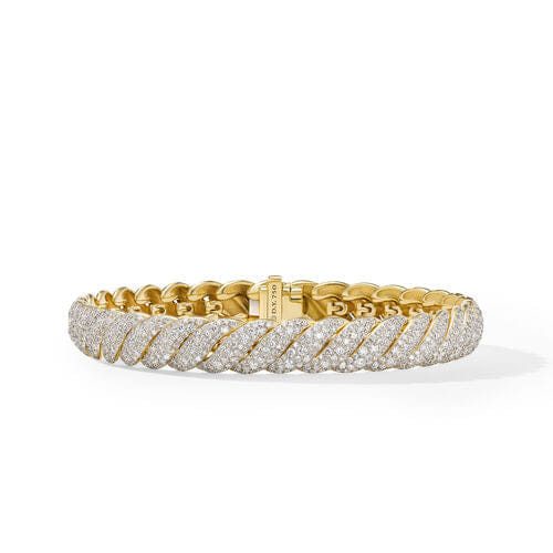 David Yurman Sculpted Cable Bracelet in 18K Yellow Gold with Diamonds, Size Medium