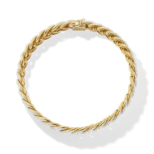 David Yurman Sculpted Cable Bracelet in 18K Yellow Gold with Diamonds, Size Medium