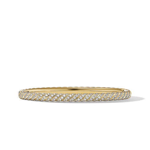 David Yurman Sculpted Cable Bangle Bracelet in 18K Yellow Gold with Diamonds, Size Medium