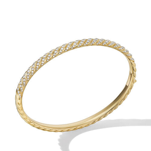 David Yurman Sculpted Cable Bangle Bracelet in 18K Yellow Gold with Diamonds, Size Medium