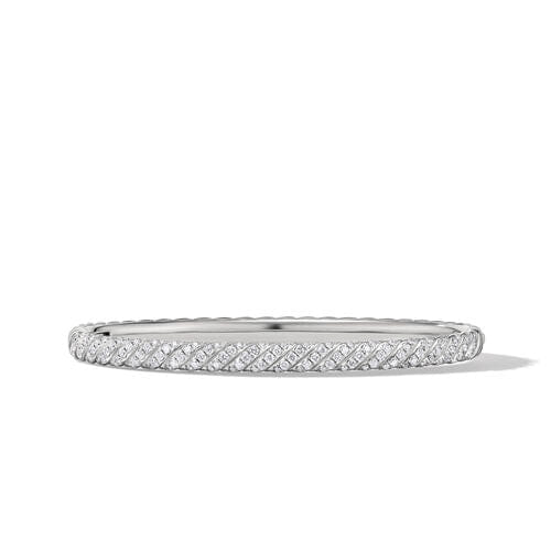 David Yurman Sculpted Cable Bangle Bracelet in 18K White Gold with Diamonds, Size Medium