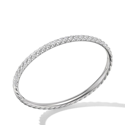 David Yurman Sculpted Cable Bangle Bracelet in 18K White Gold with Diamonds, Size Medium