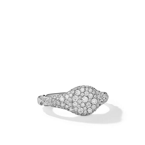 David Yurman Petite Pavé Pinky Ring in 18K White Gold with Diamonds, Size 3.5