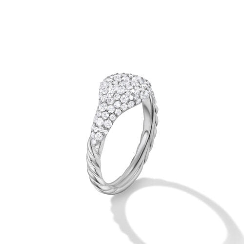 David Yurman Petite Pavé Pinky Ring in 18K White Gold with Diamonds, Size 3.5