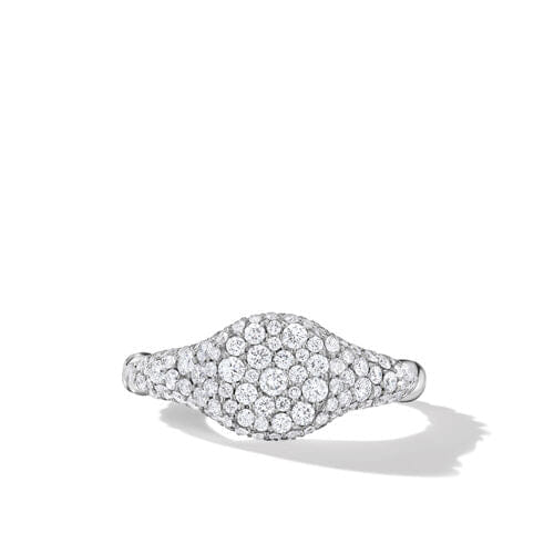 David Yurman Petite Pavé Pinky Ring in 18K White Gold with Diamonds, Size 3.5