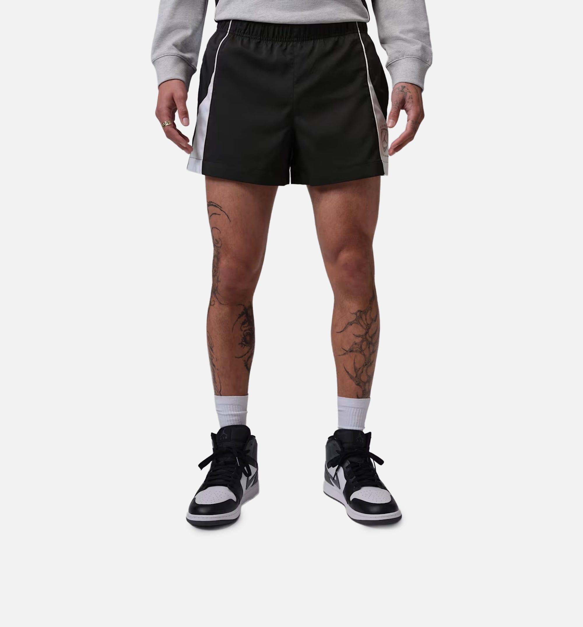 Air Jordan Brooklyn 4" Shortie Fleece Mens Shorts - Black/White/Metallic Silver