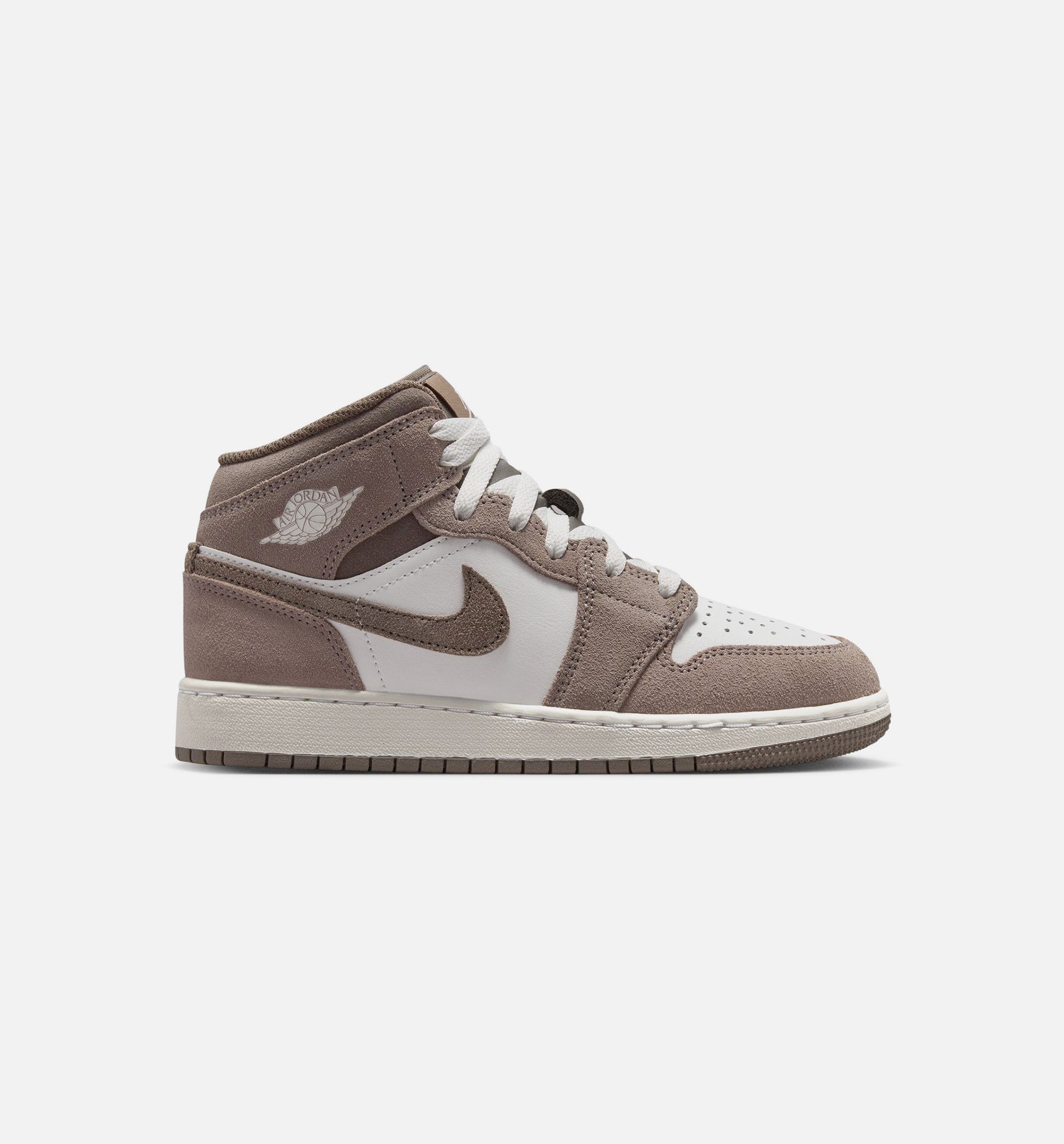 Air Jordan 1 Mid Grade School Lifestyle Shoe - Enigma Stone/Olive Grey/Summit White