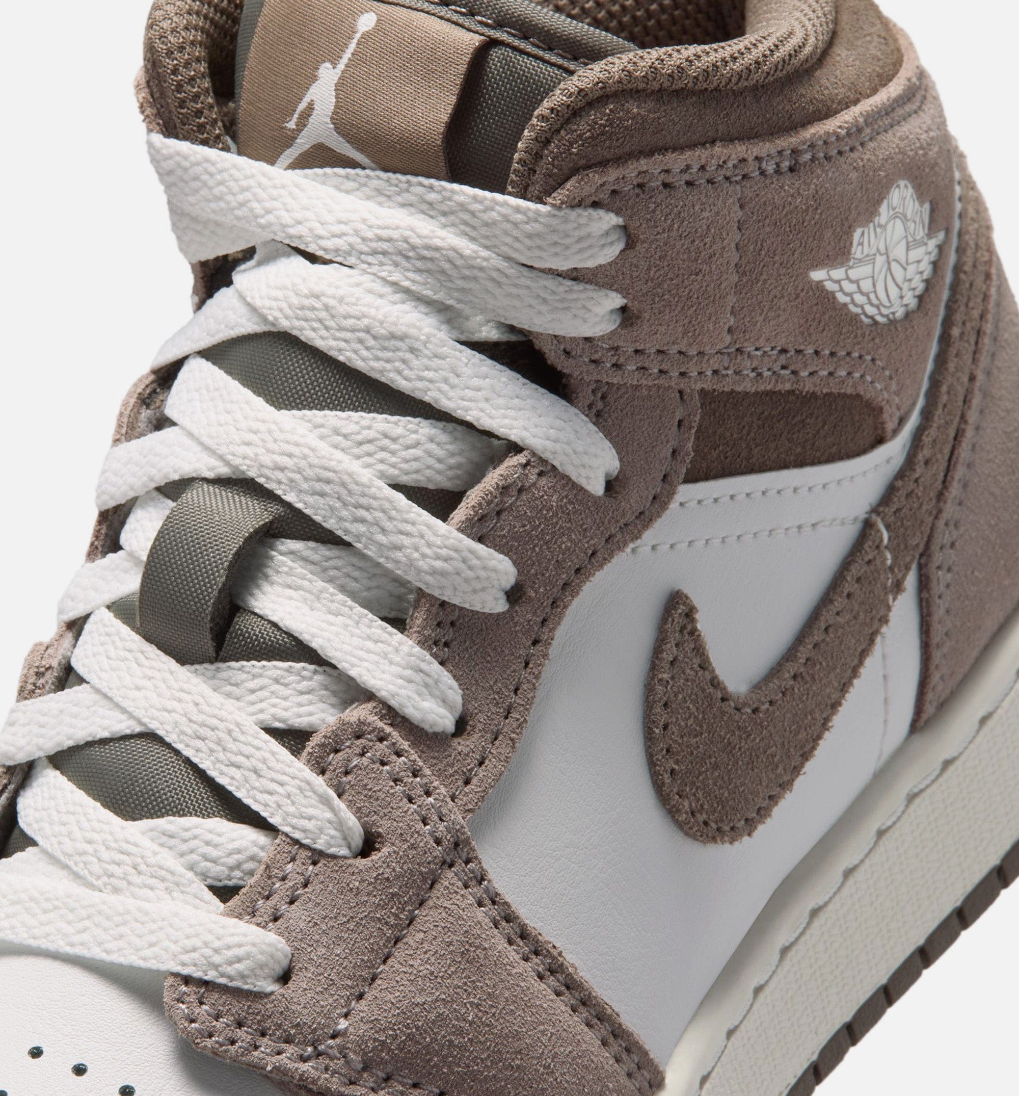 Air Jordan 1 Mid Grade School Lifestyle Shoe - Enigma Stone/Olive Grey/Summit White