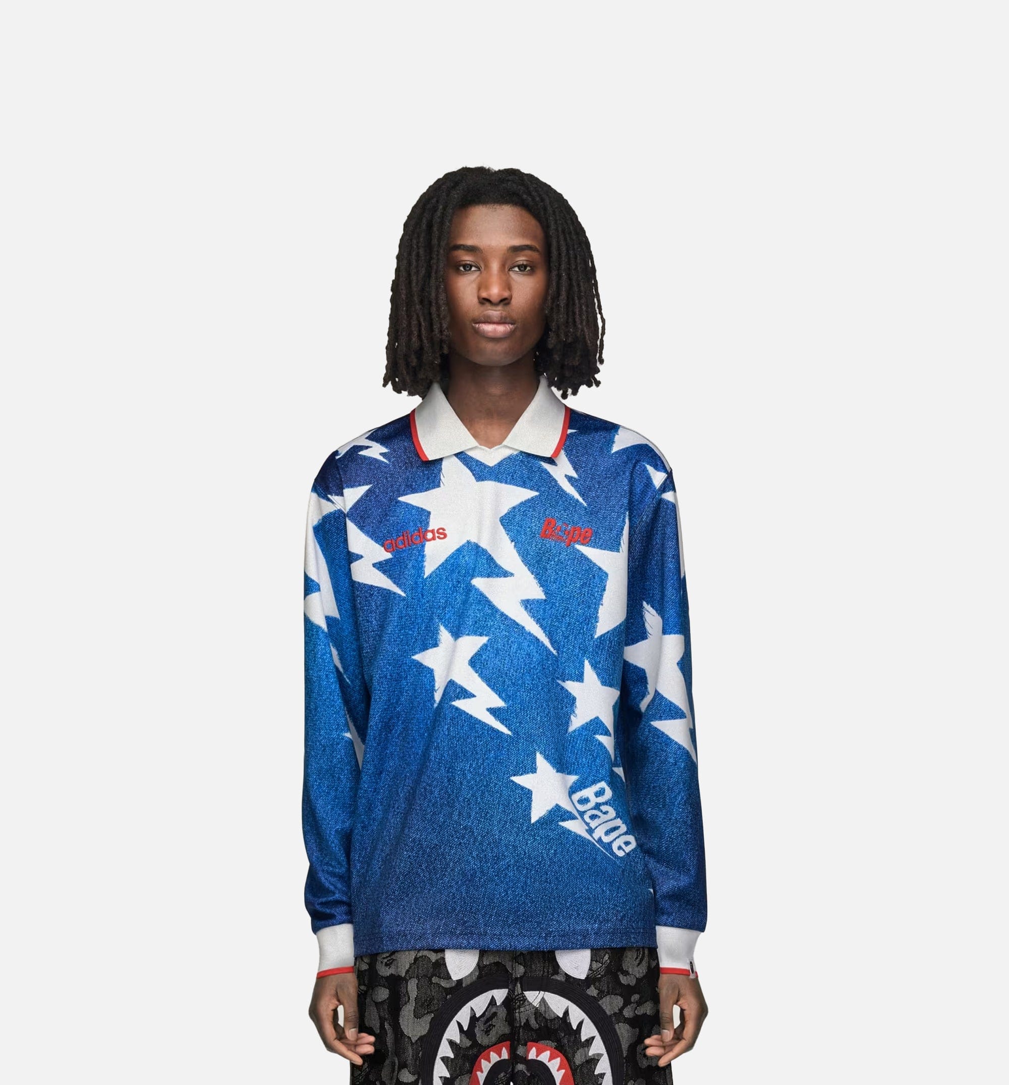 adidas Bape Star Mens Long Sleeve Jersey - Medium Blue Denim