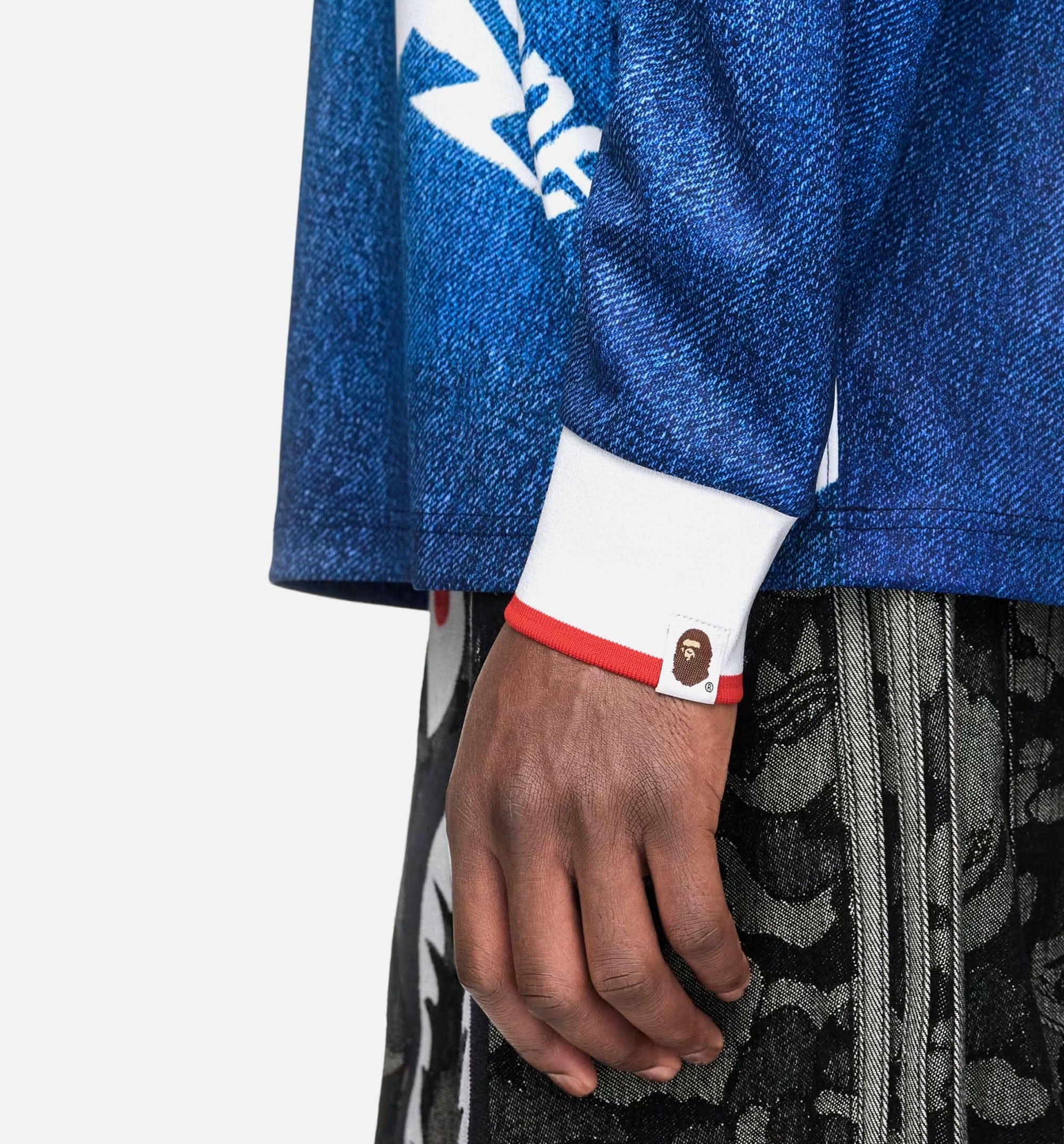 adidas Bape Star Mens Long Sleeve Jersey - Medium Blue Denim