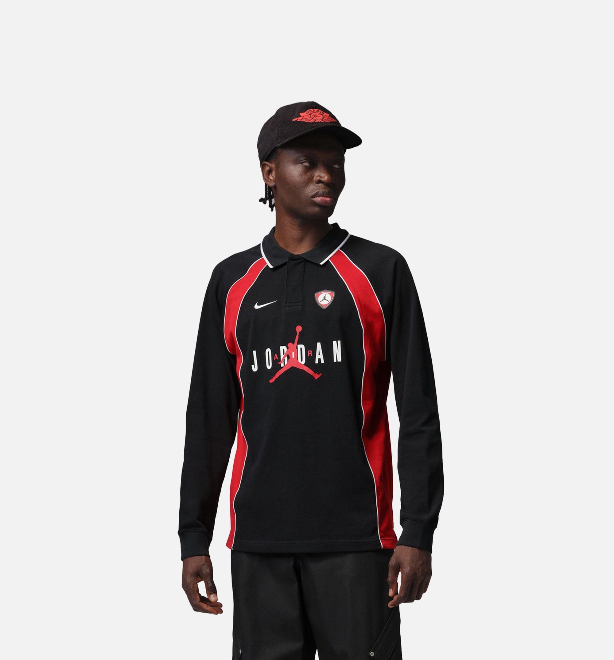 Air Jordan Jordan Flight Lng Sleeve Polo Mens Jersey - Black/University Red/University Red