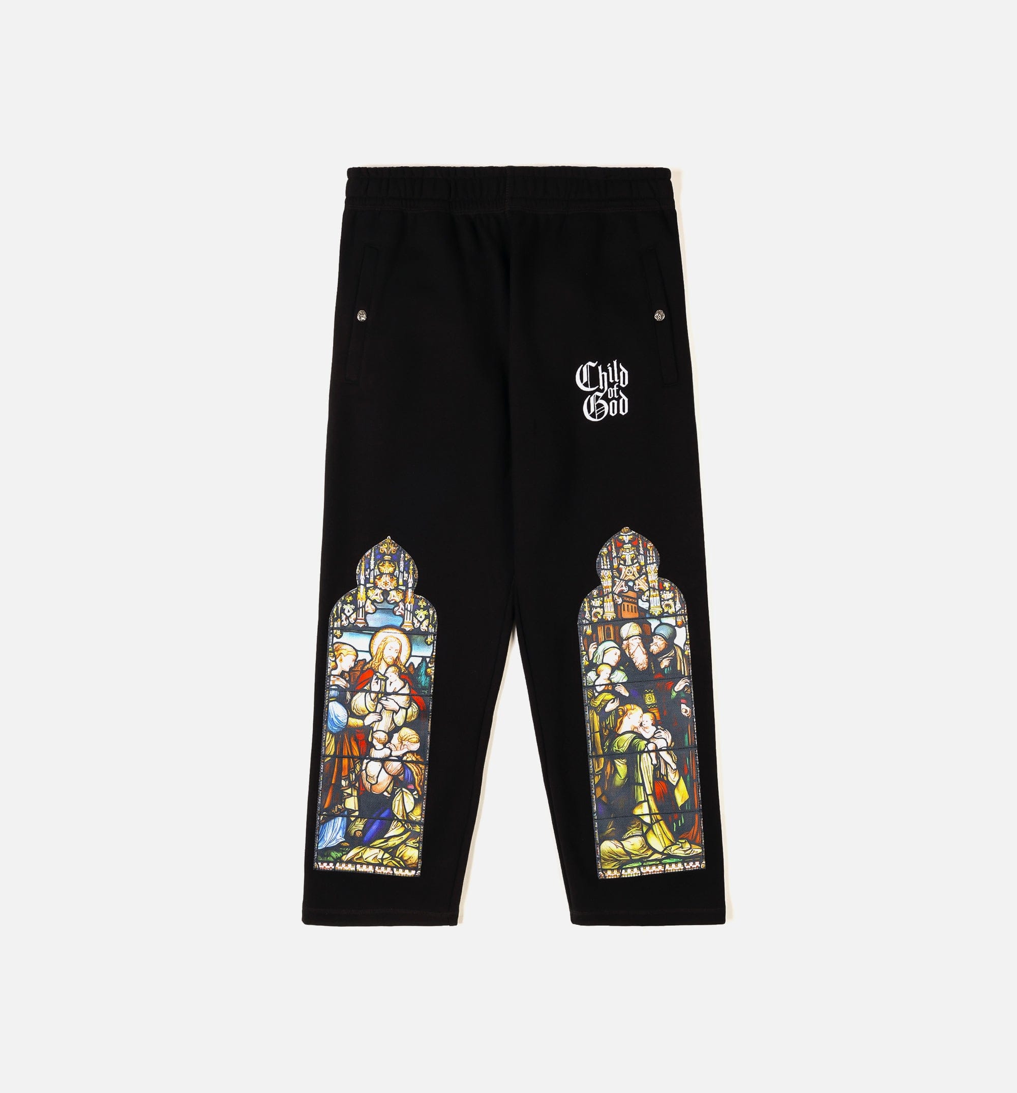 CTHDRL Biblical All Over Print Washed Fleece Mens Sweatpants (Black/White)