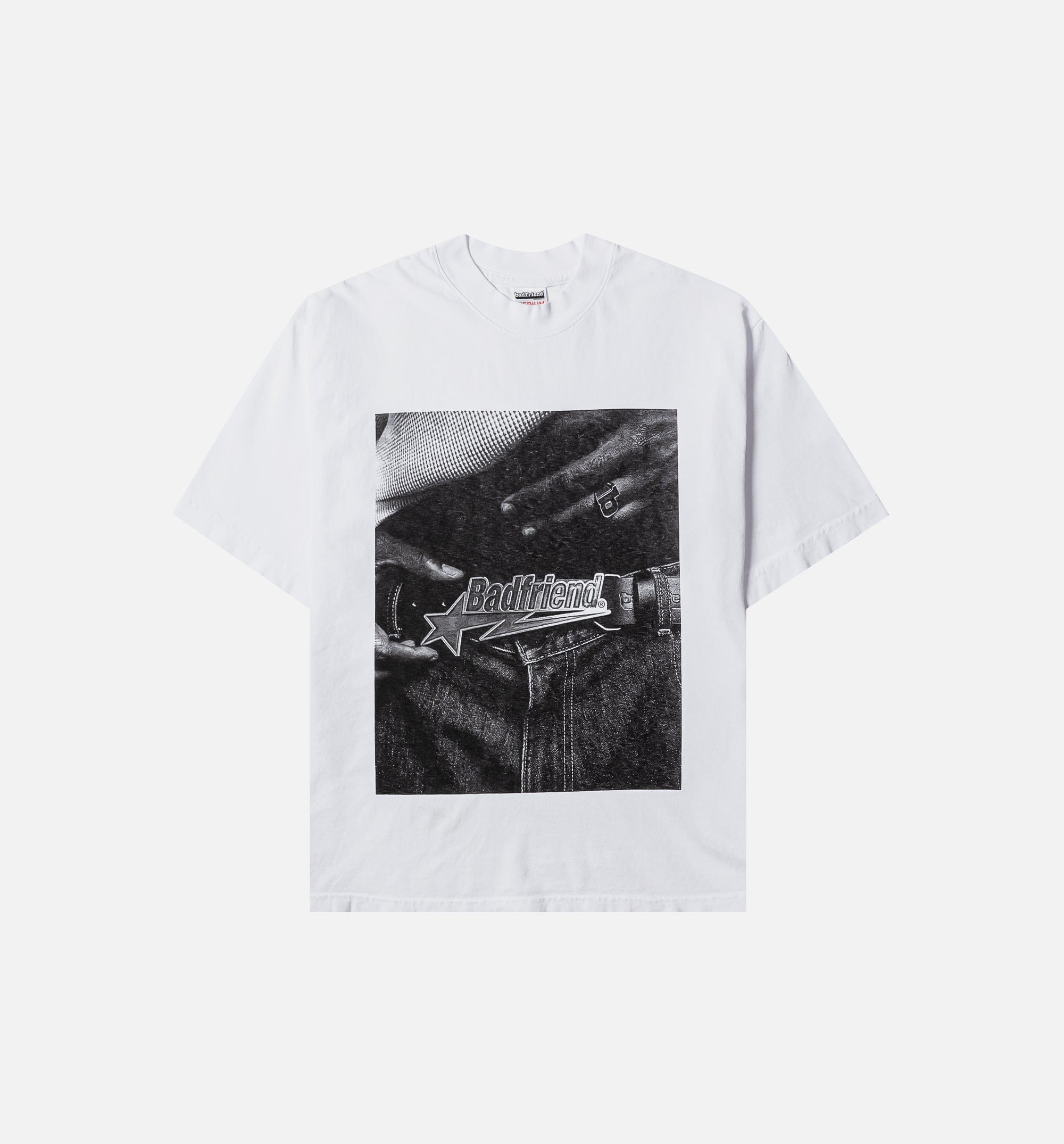 BADFRIEND Star Logo Photo Mens Short Sleeve Shirt - White
