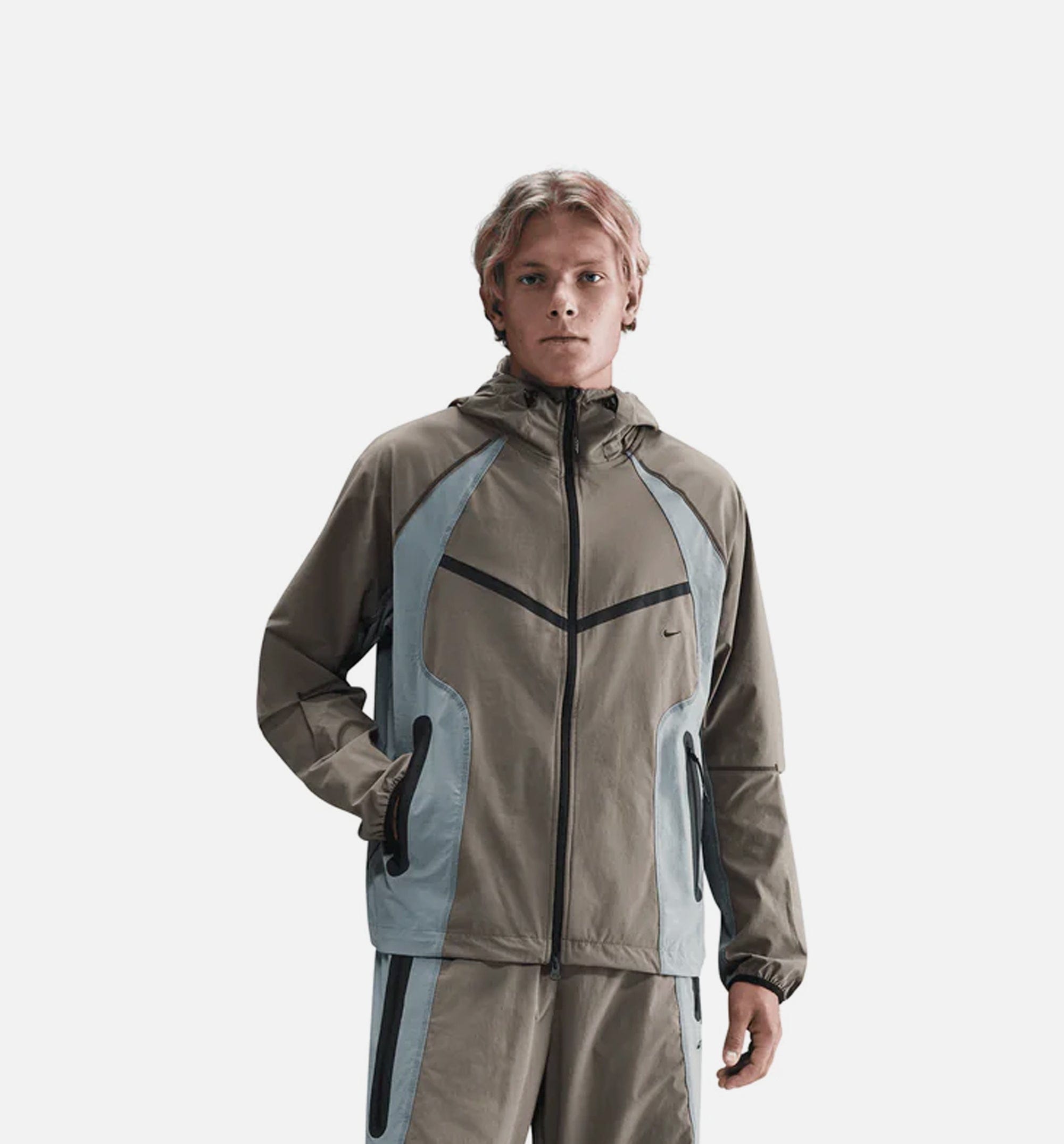 Nike Tech Dri Fit Woven Color Block Windrunner Loose Mens Jacket - Cave Stone/Cool Grey/Black