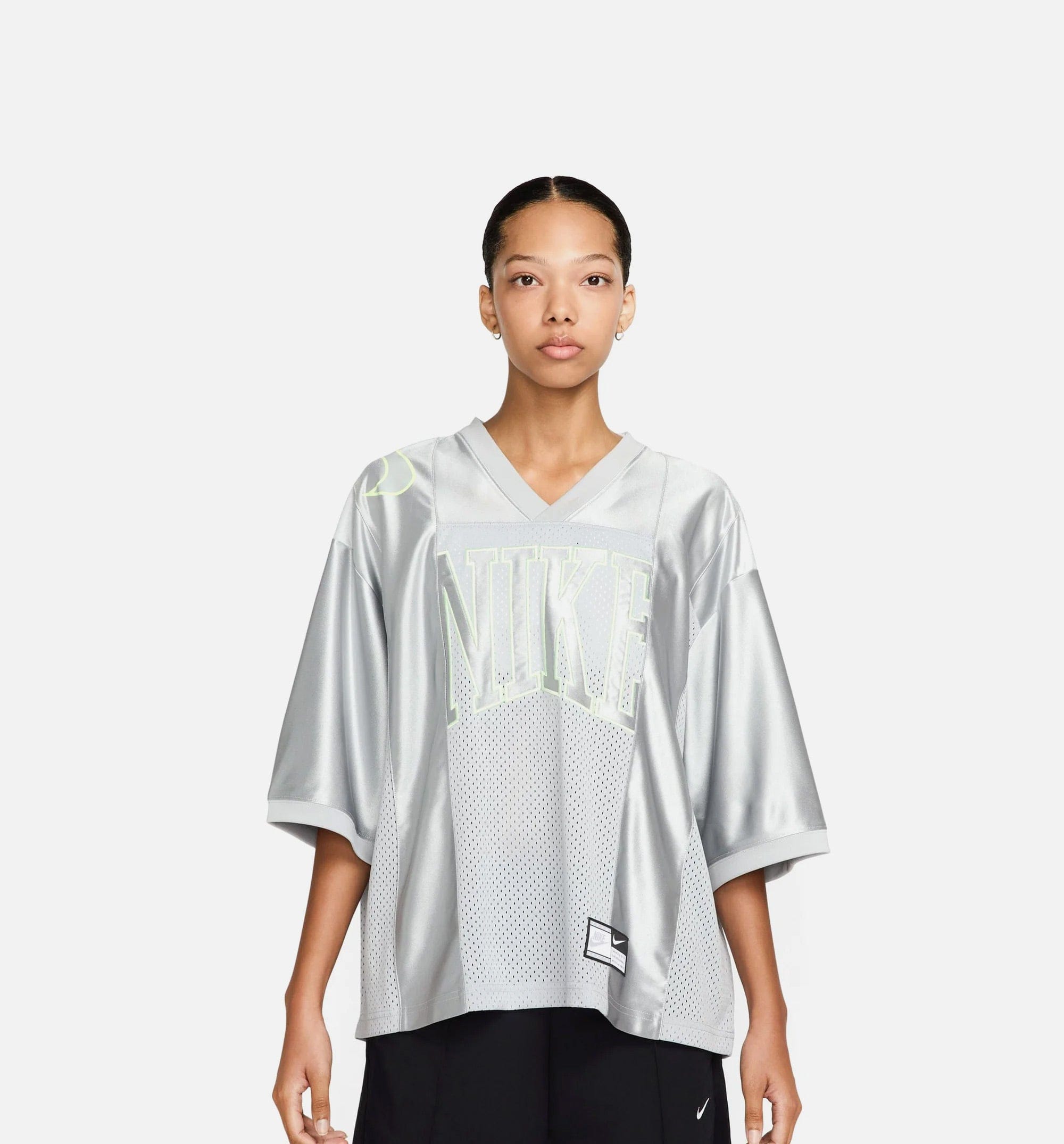 Nike NSW Oversized Graphic Womens Jersey - Light Smoke Grey/Barely Volt