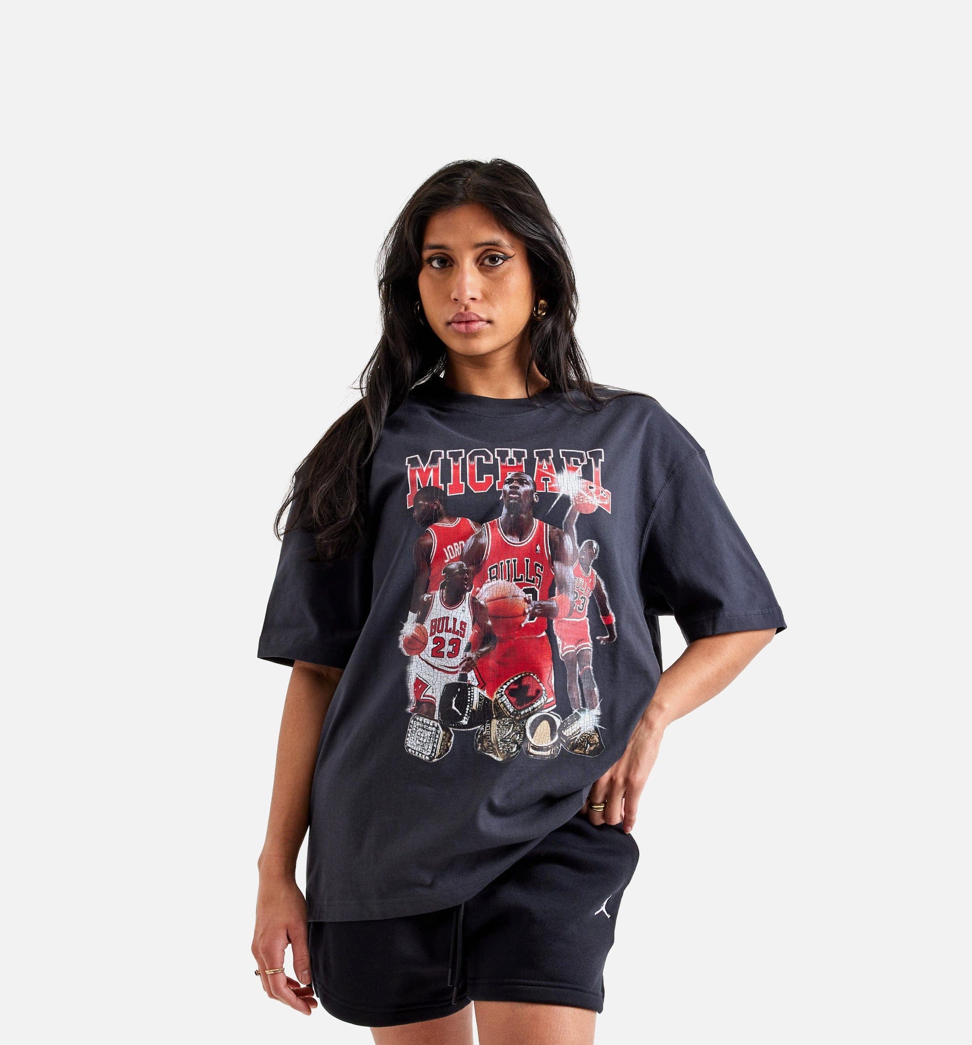 Air Jordan Oversized Graphic Tee Womens Short Sleeve Shirt - Black