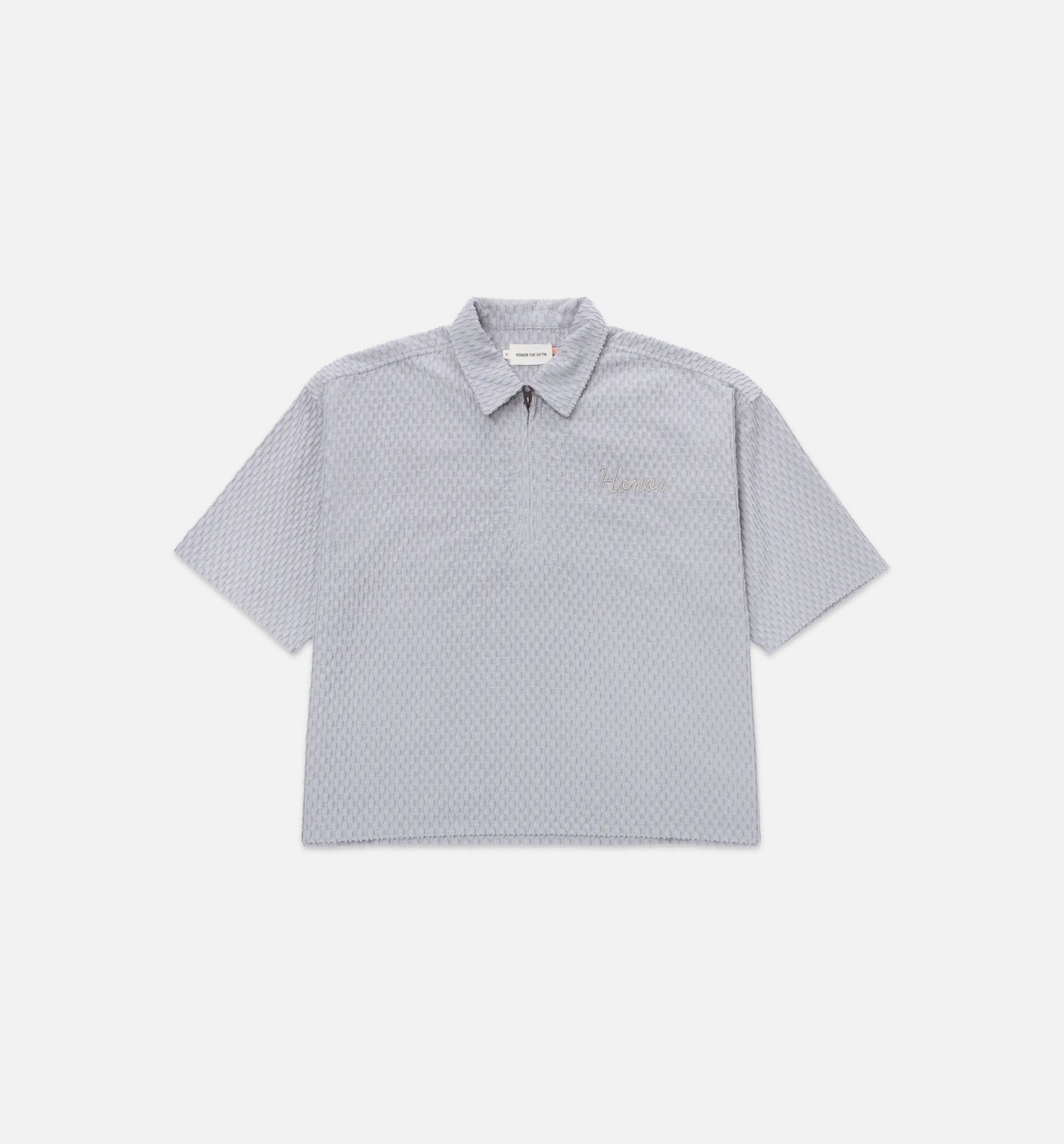 HONOR Textured Knit Quarter Zip Mens Short Sleeve Shirt - Grey