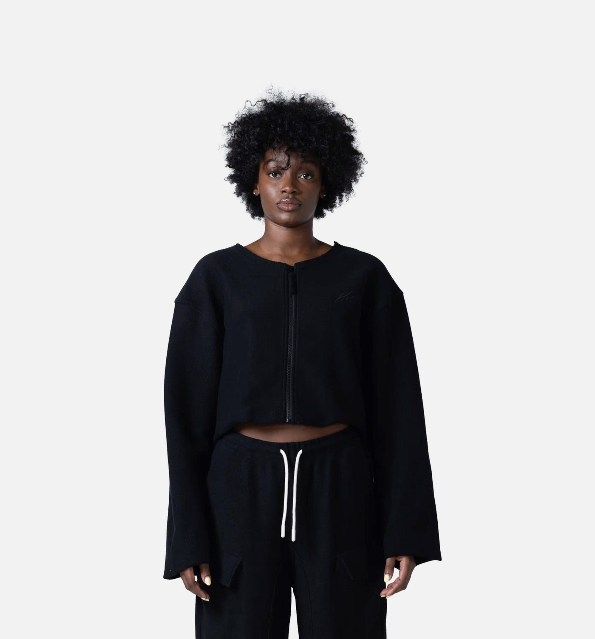HONOR Round Crop Zip Crew Womens Sweatshirt - Black