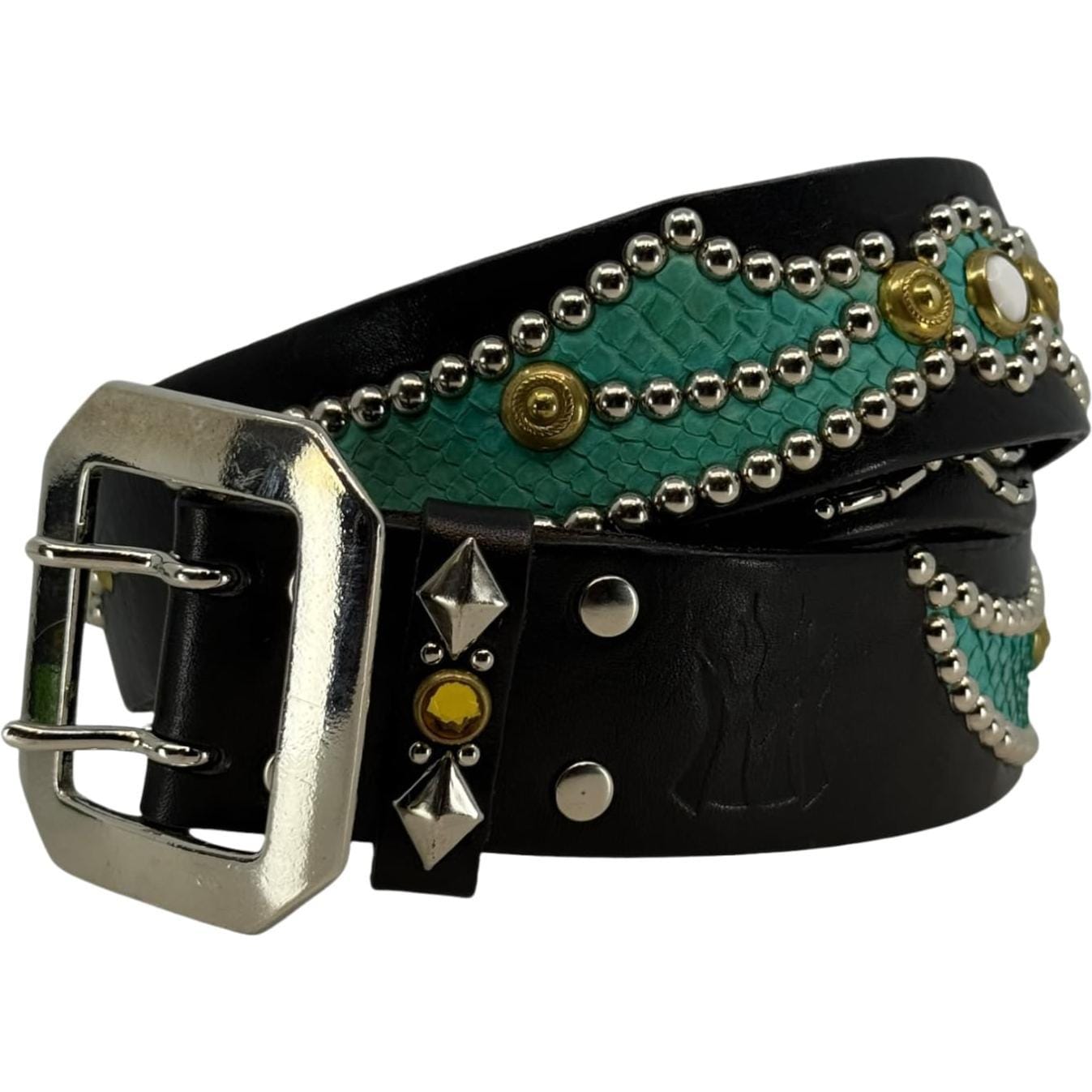 Mannahatta NYC Spider Wing Gem Studded Belt Black Turqouise