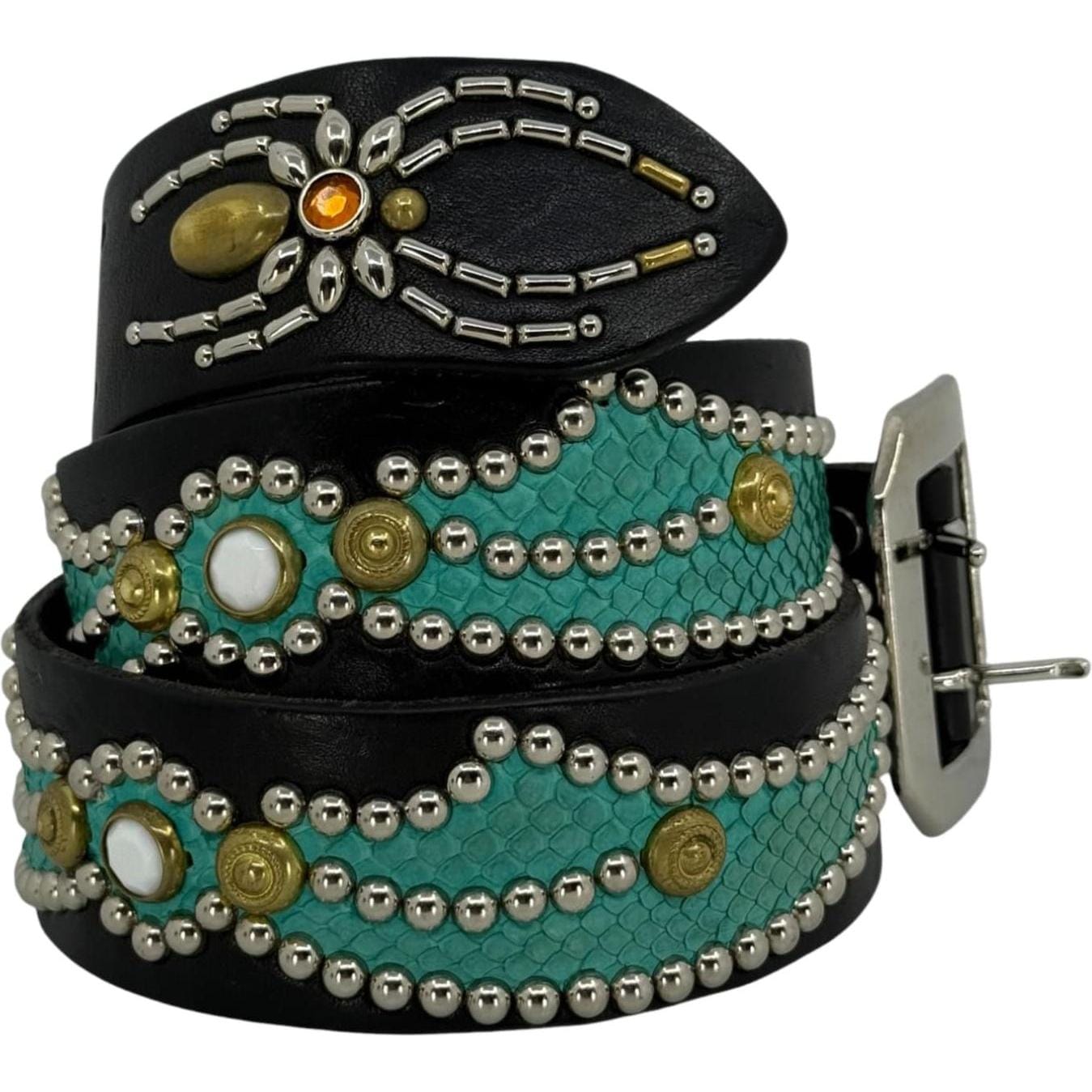Mannahatta NYC Spider Wing Gem Studded Belt Black Turqouise