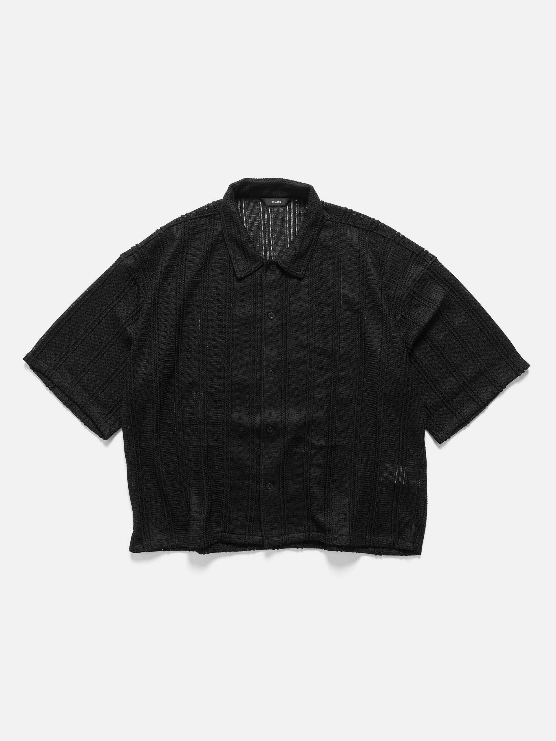 BEAMS Mesh Open Collar Shirt Black