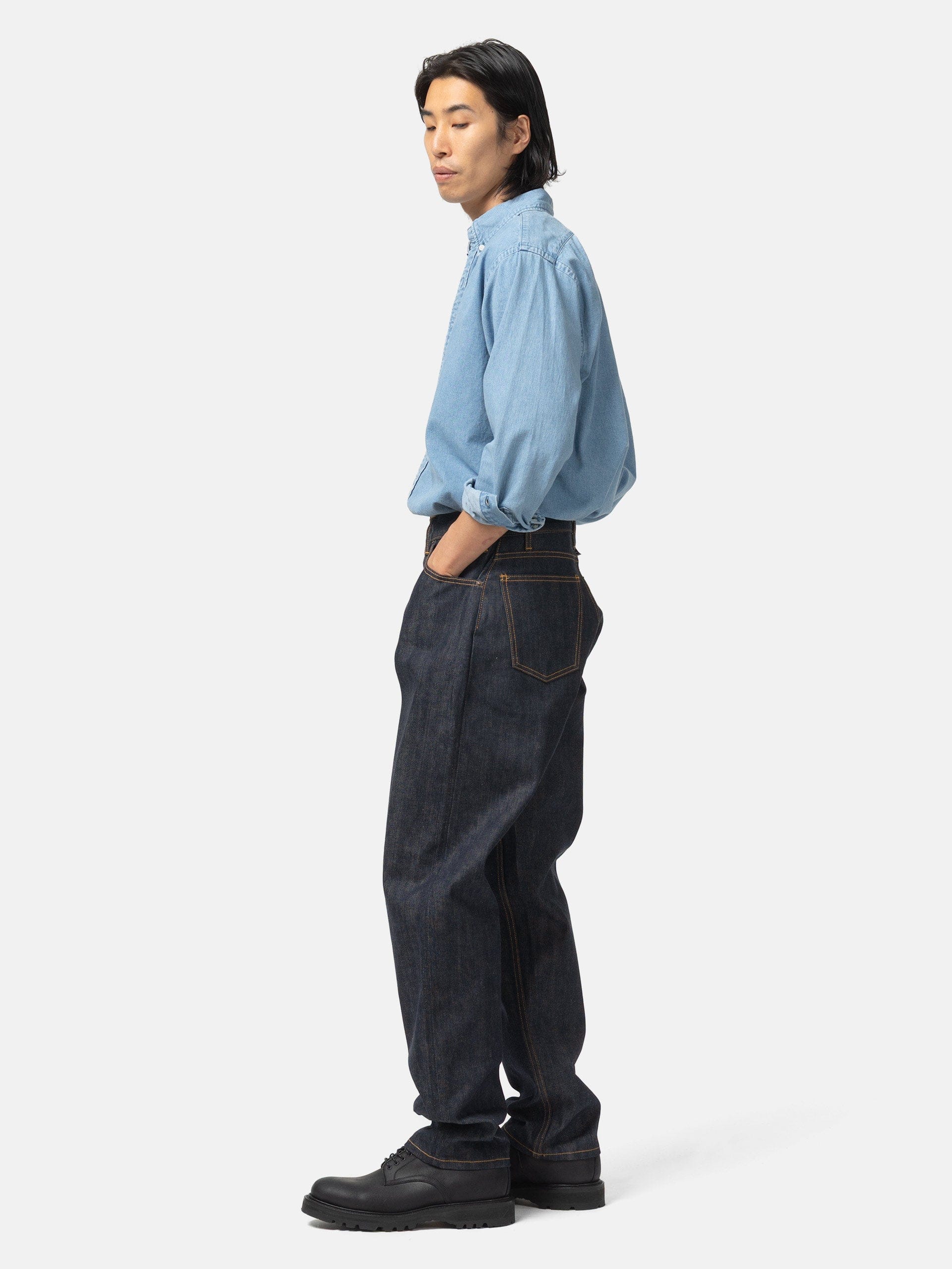 CIOTA Wide Tapered 5 Pocket Pants Navy (Rigid)