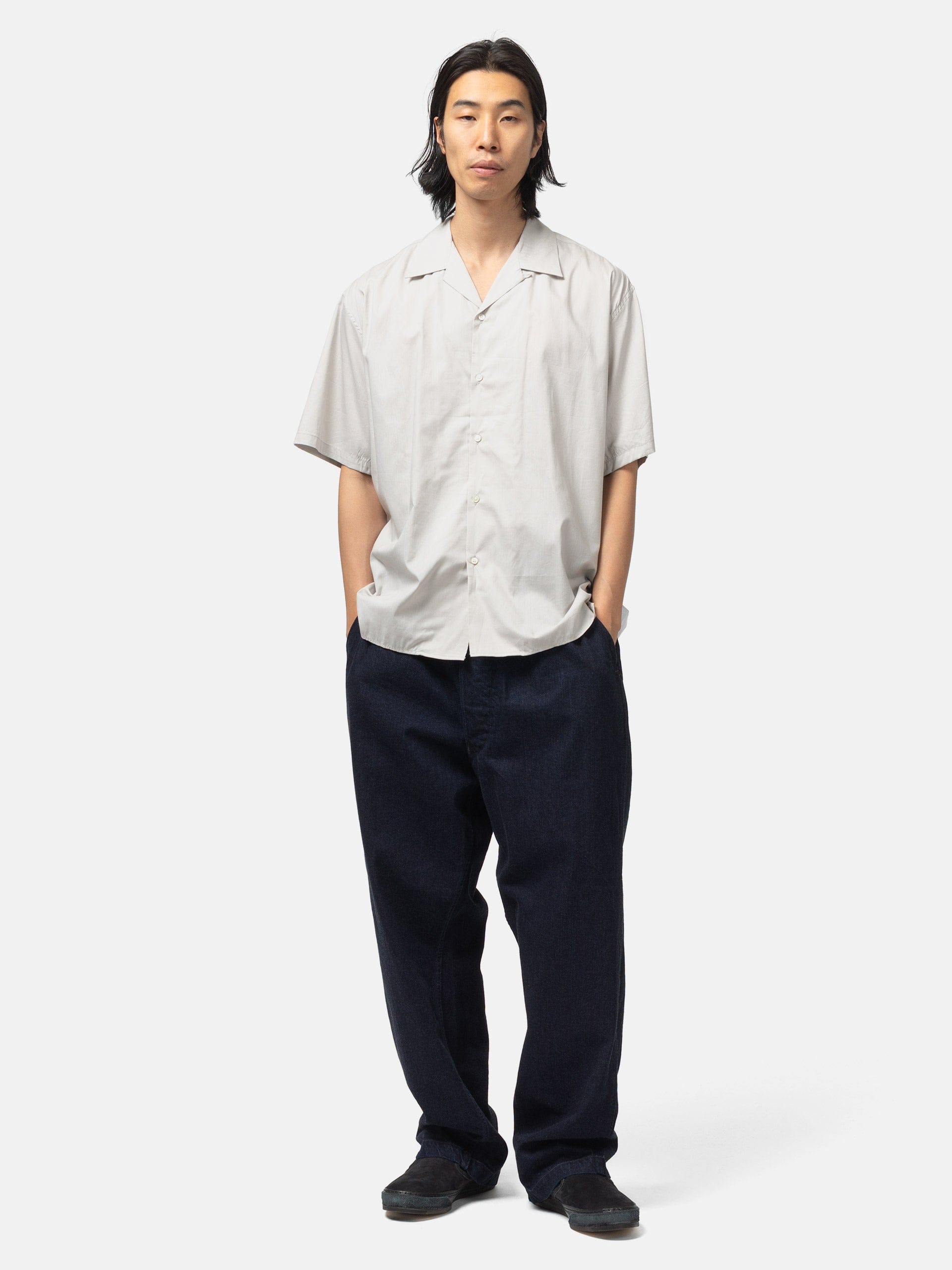 CIOTA Open Collar Short Sleeve Shirt Light Gray