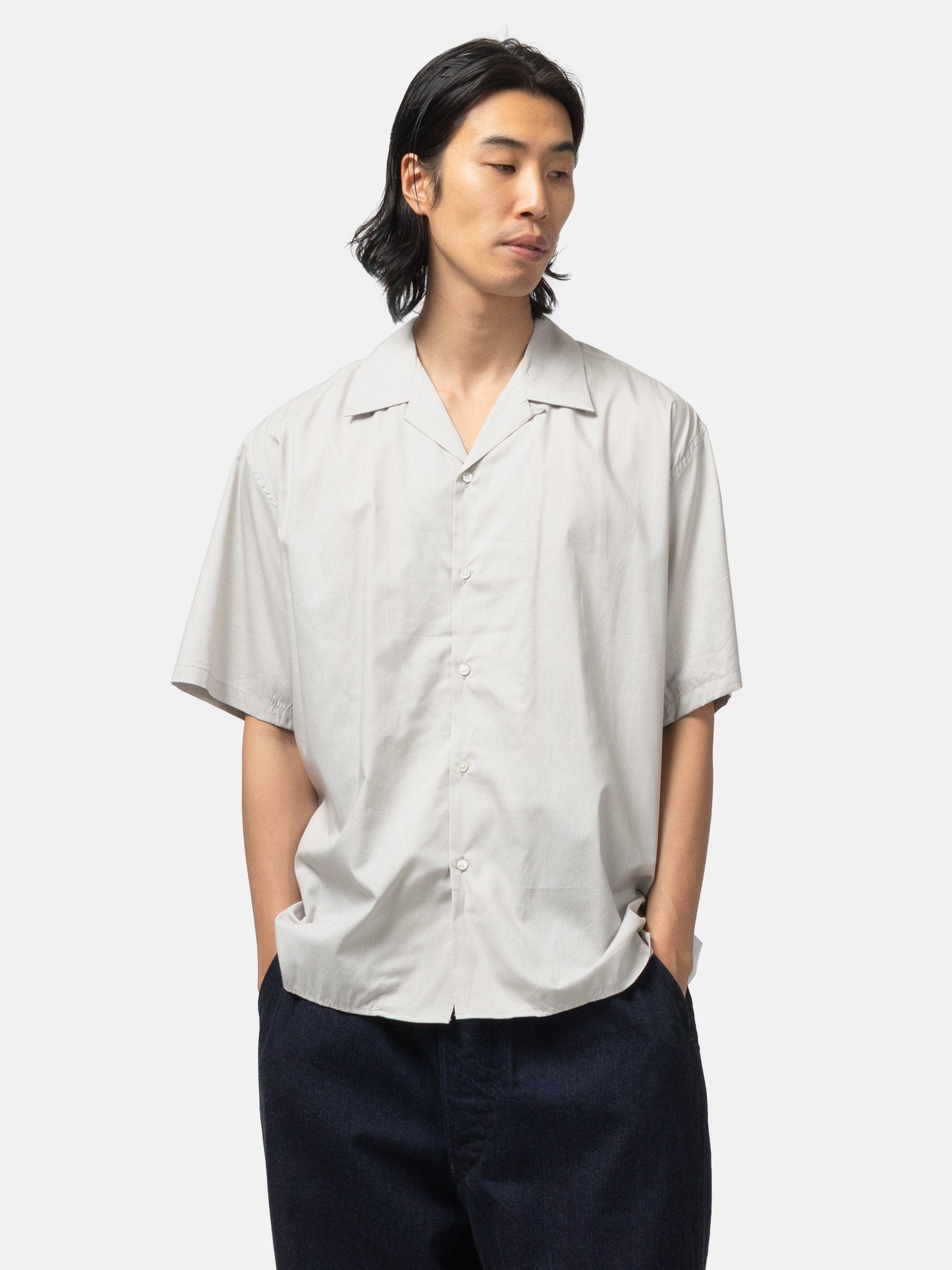 CIOTA Open Collar Short Sleeve Shirt Light Gray