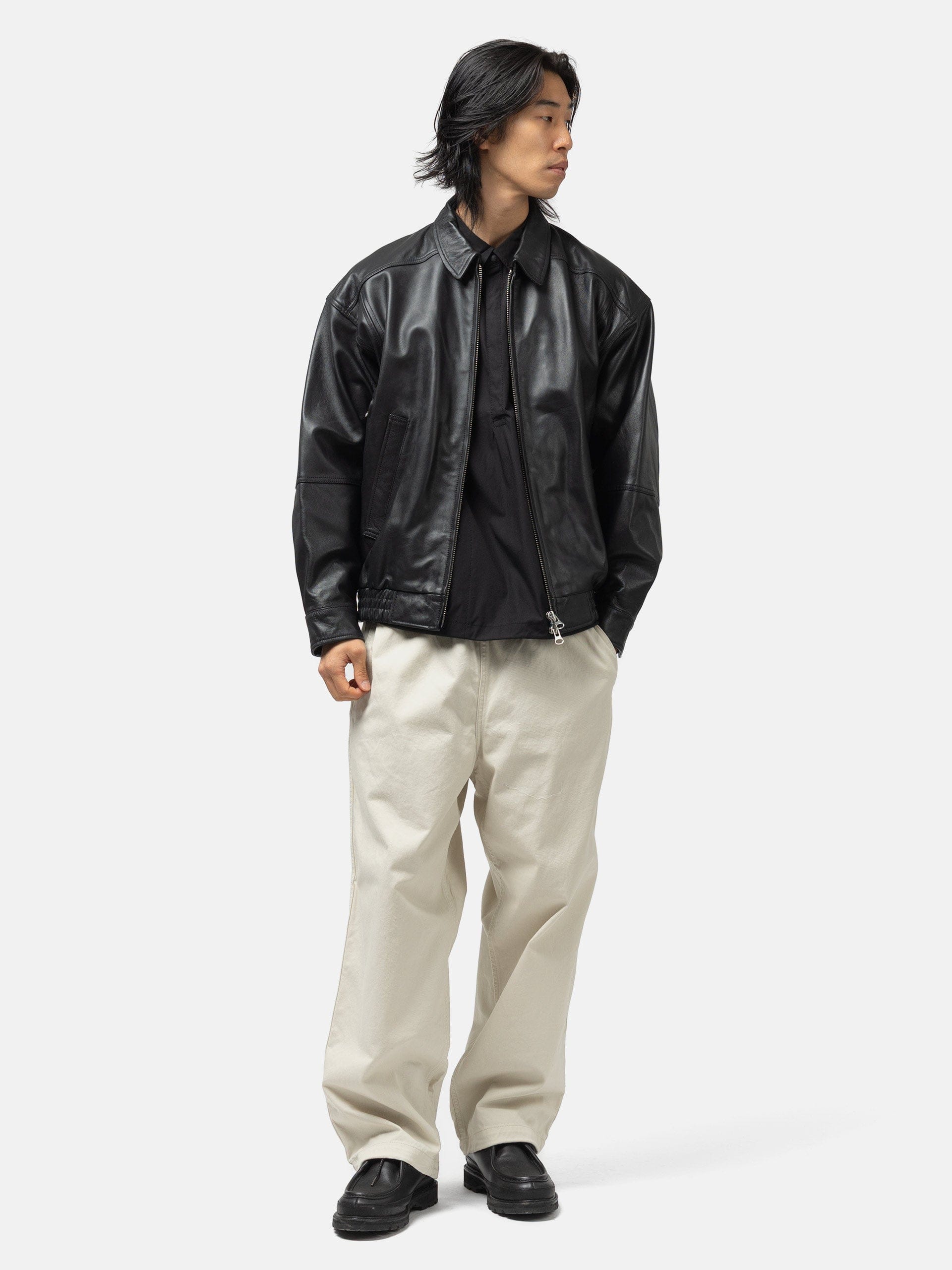BEAMS Wide Basic Twill Easy Pants Ivory