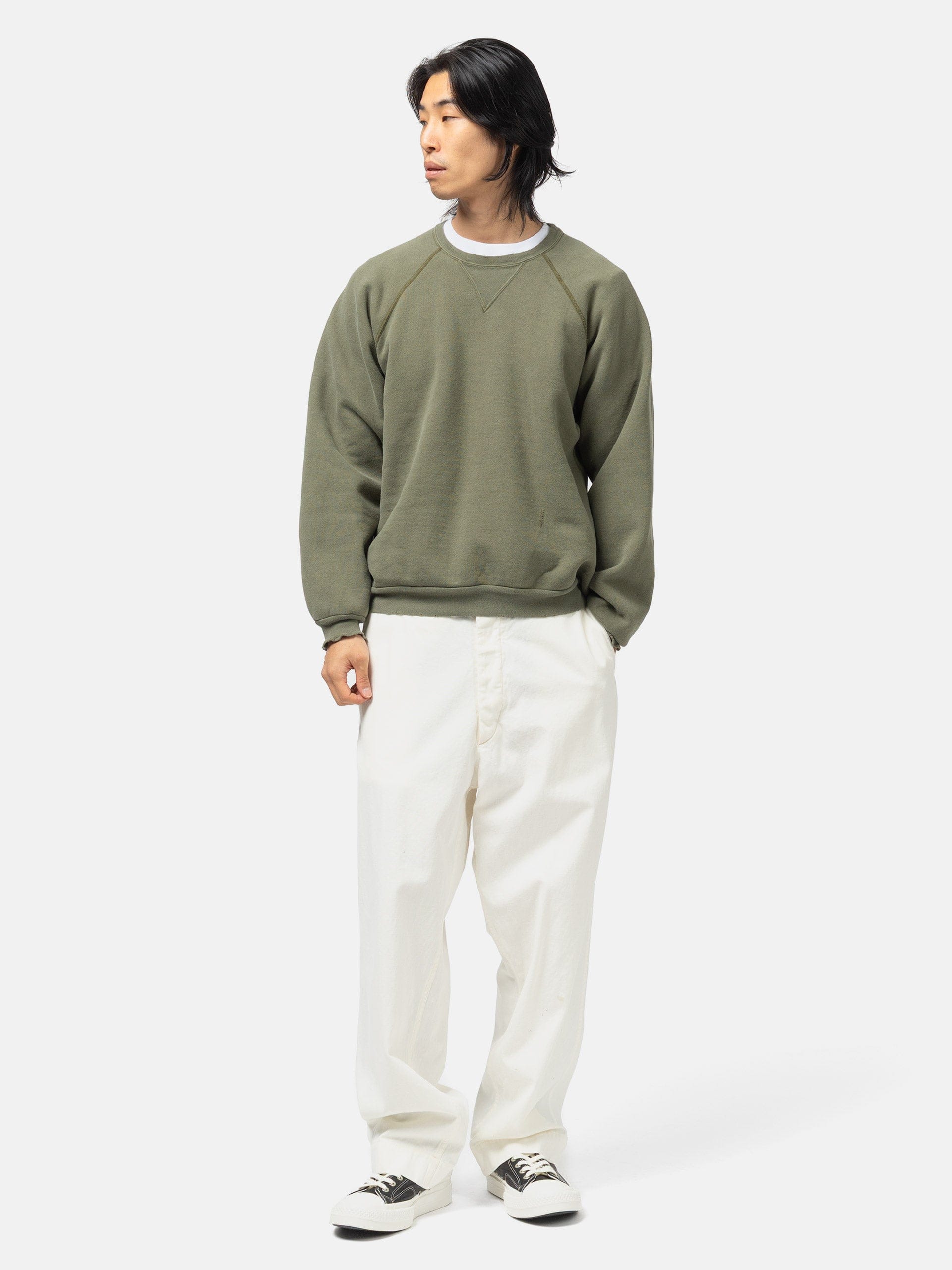 A.PRESSE Vintage Double V Sweatshirt Olive