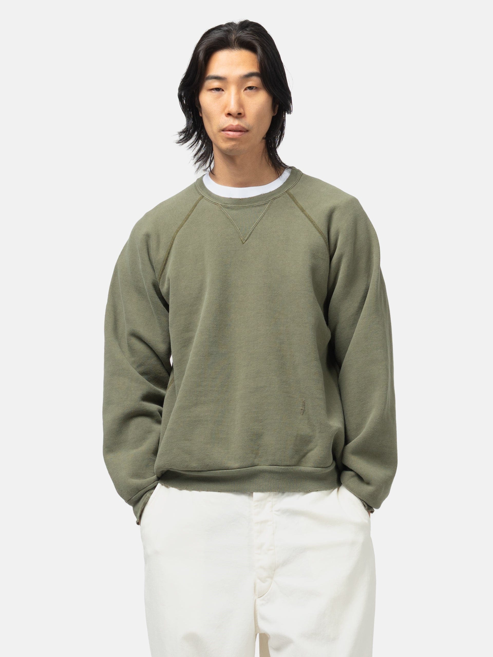 A.PRESSE Vintage Double V Sweatshirt Olive