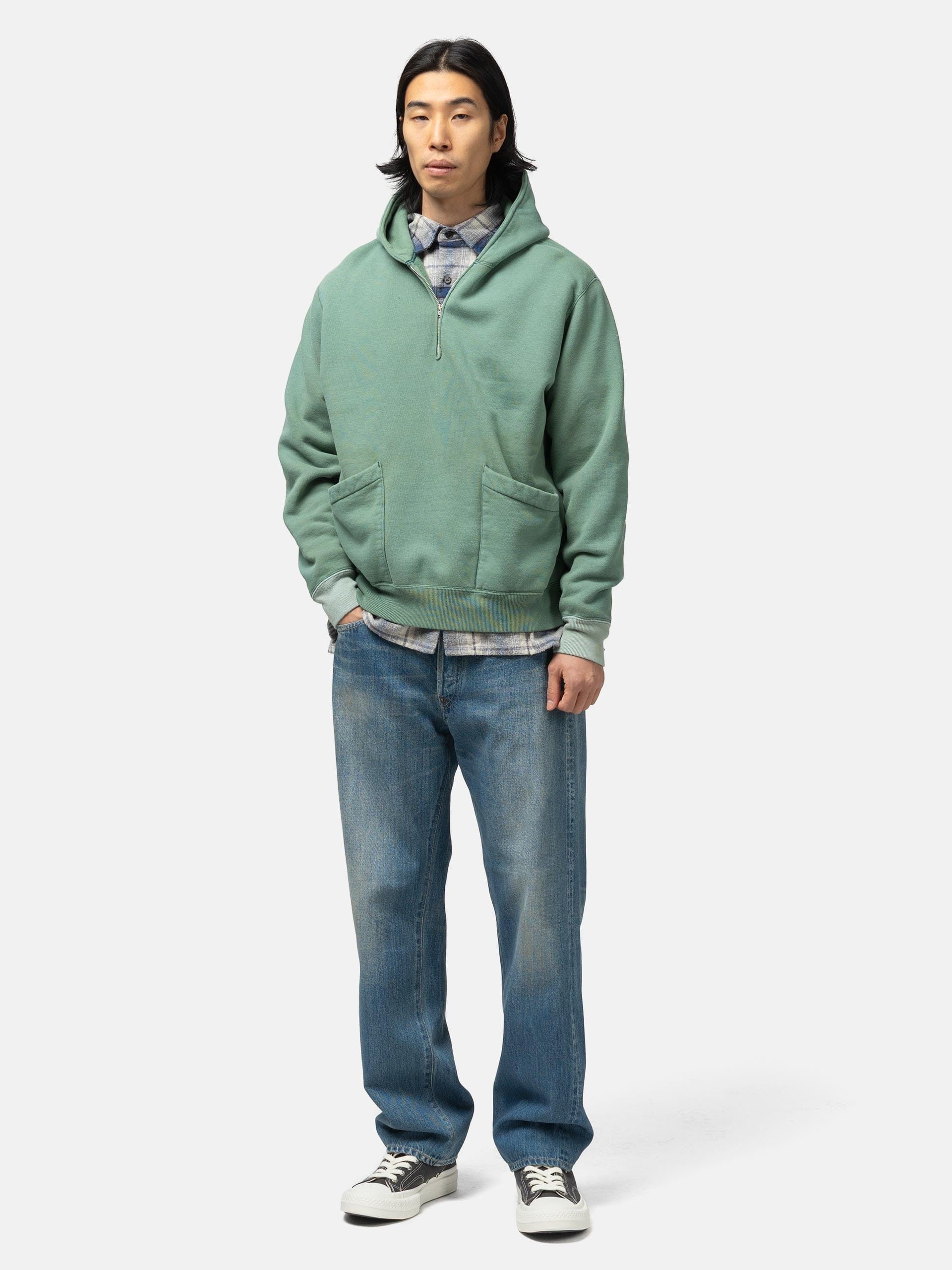 A.PRESSE Sailor Hood Half Zip Sweatshirt Green