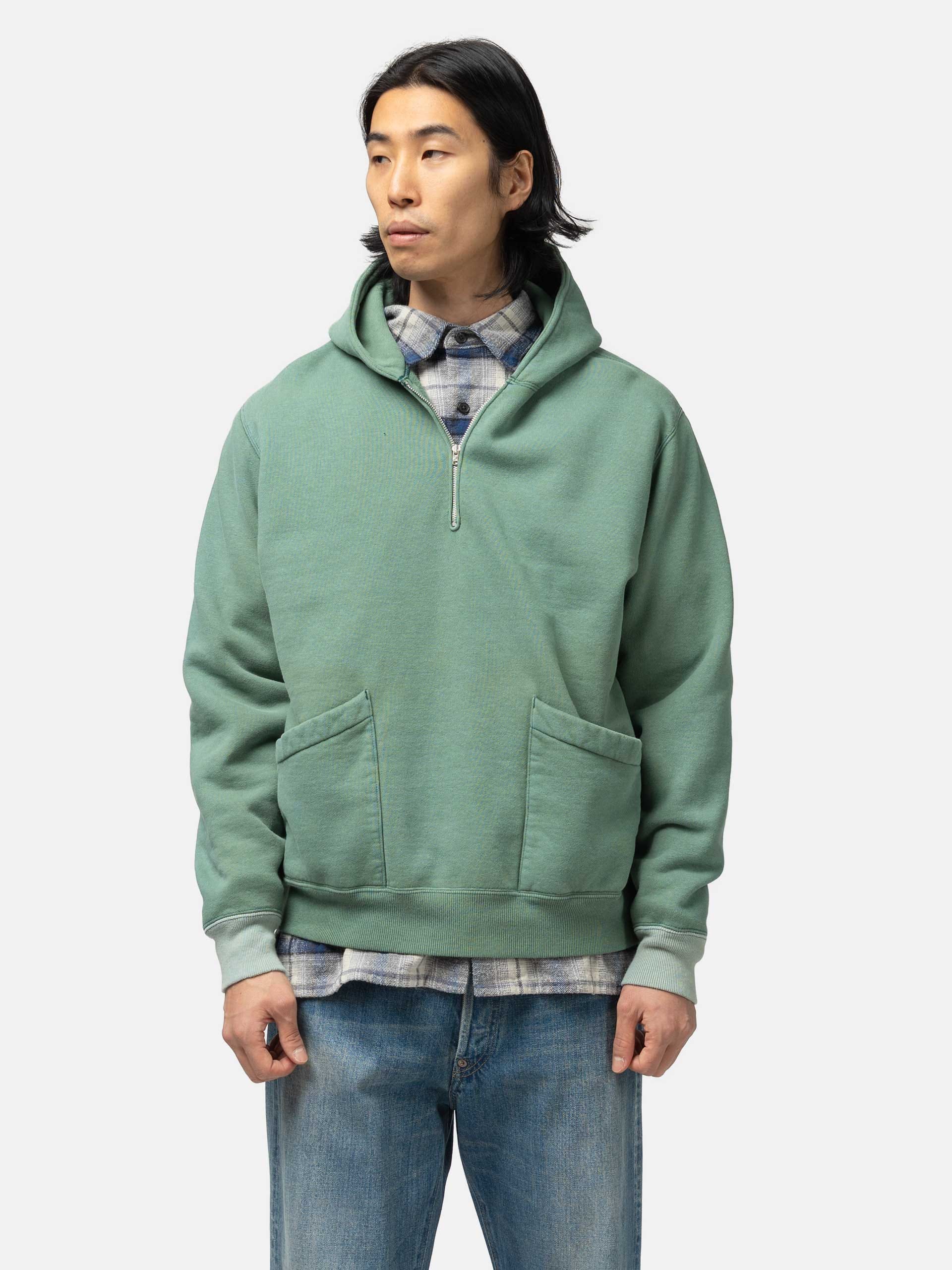 A.PRESSE Sailor Hood Half Zip Sweatshirt Green