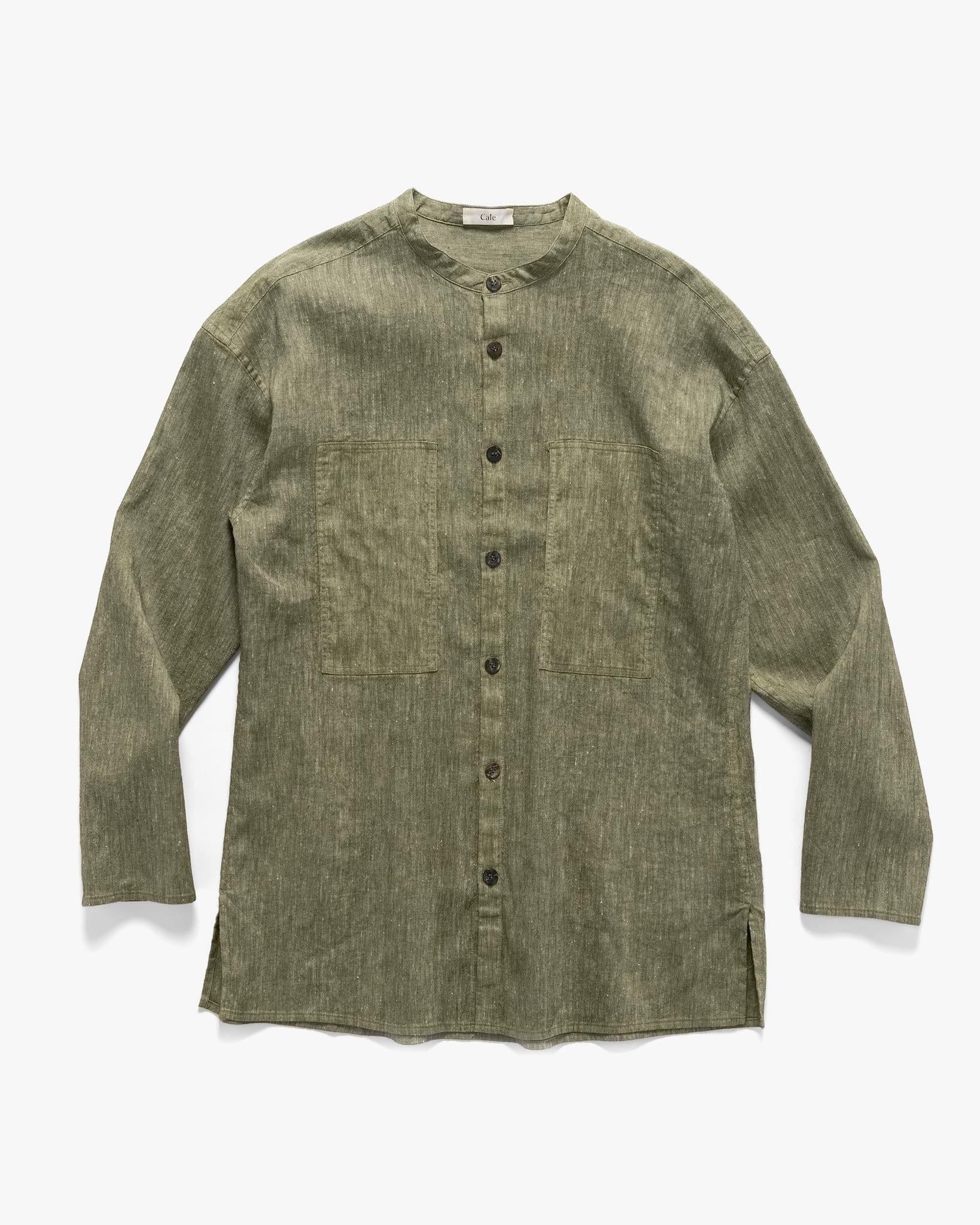 Cale Linen Wool Light Garment Dye Shirt Green