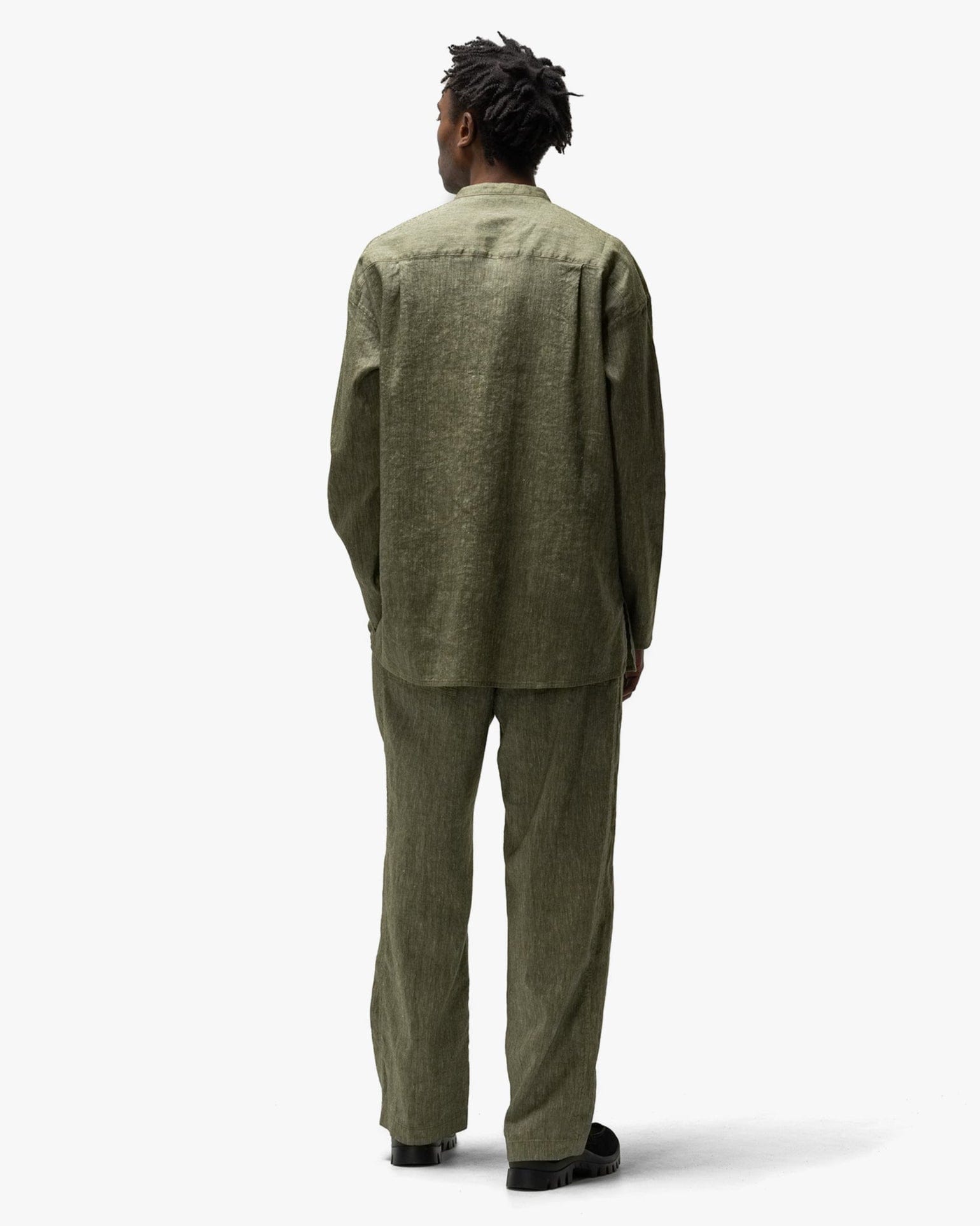 Cale Linen Wool Light Garment Dye Shirt Green