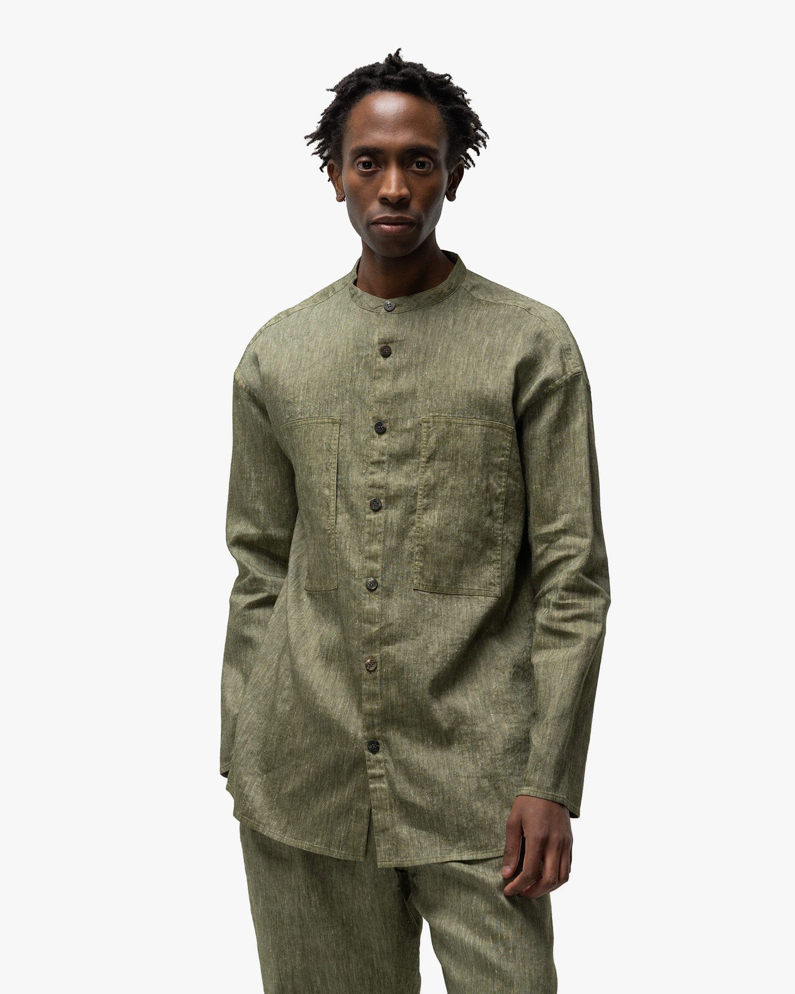 Cale Linen Wool Light Garment Dye Shirt Green