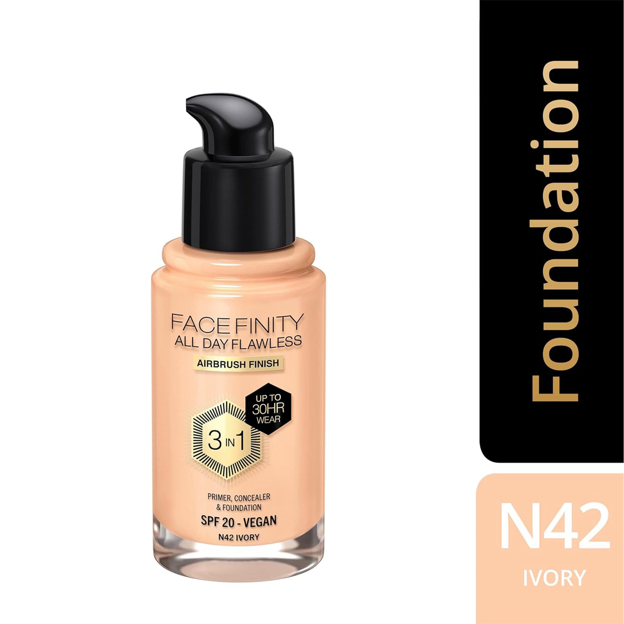 Max Factor Facefinity 3-in-1 All Day Flawless Liquid Foundation, SPF 20 - 42 Ivory