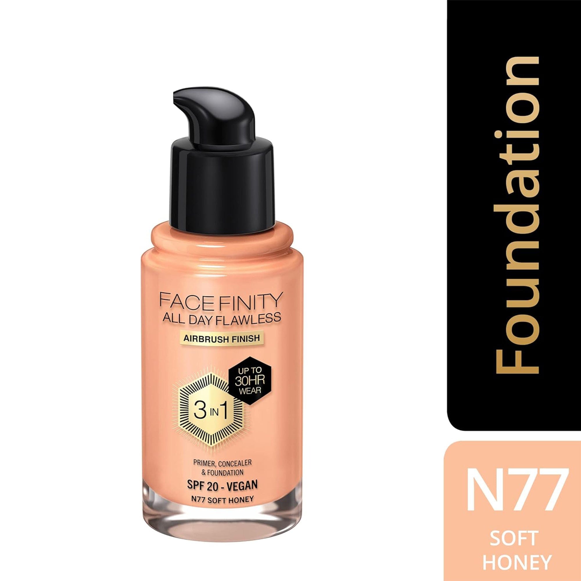 Max Factor Facefinity 3-in-1 All Day Flawless Liquid Foundation, SPF 20 - 77 Soft Honey