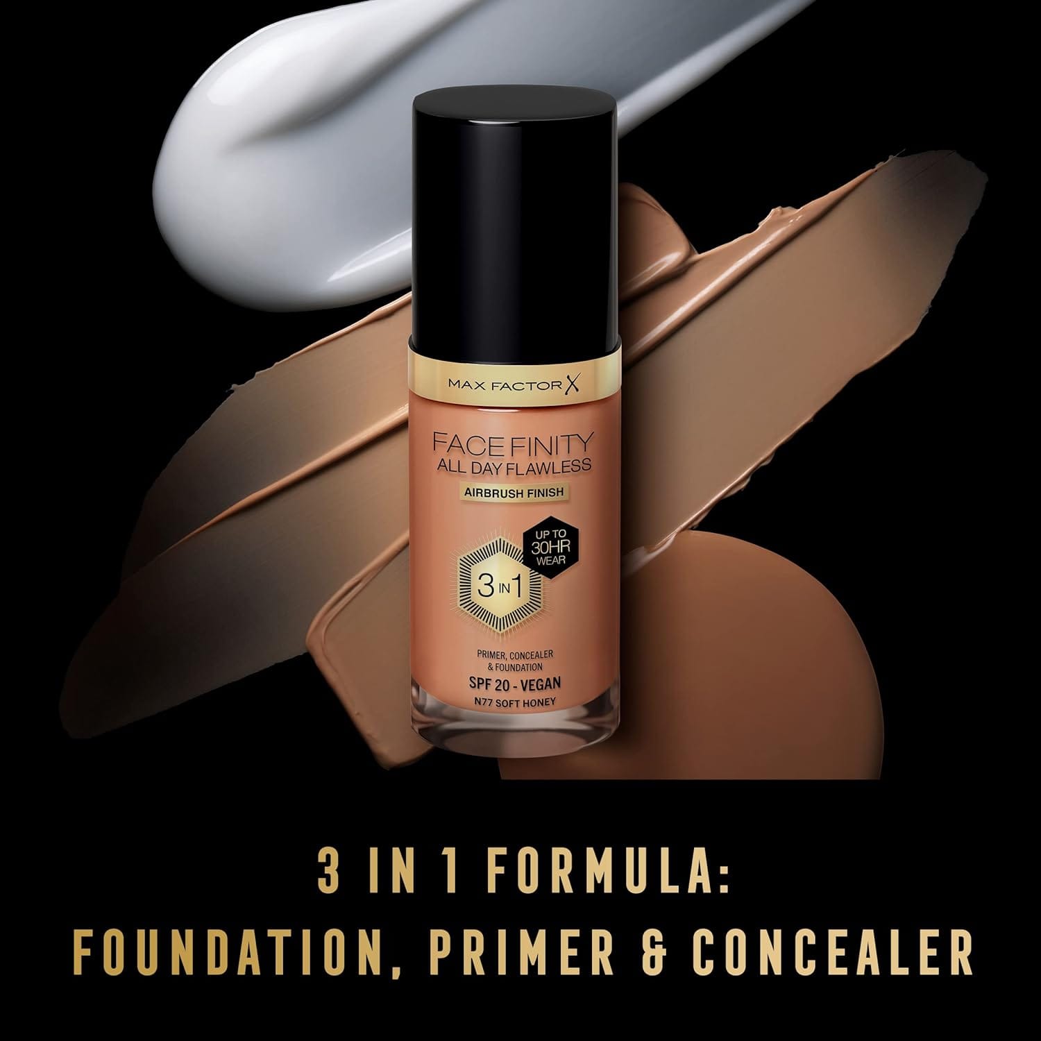 Max Factor Facefinity 3-in-1 All Day Flawless Liquid Foundation, SPF 20 - 77 Soft Honey