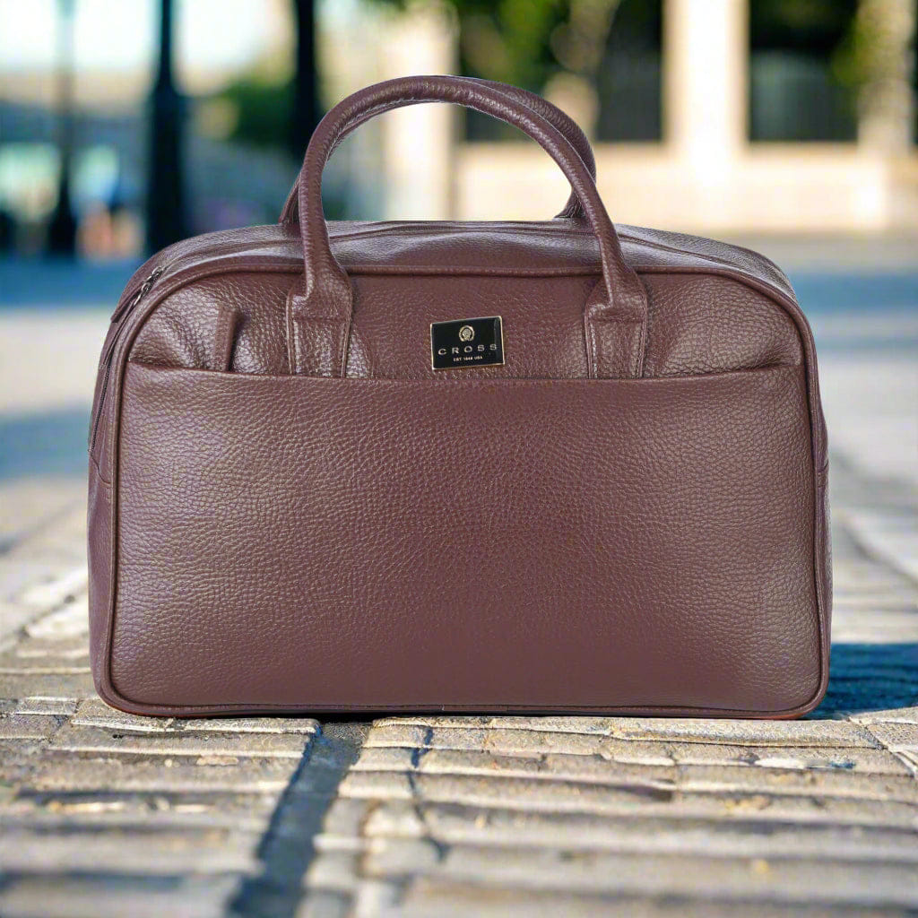 Cross Leather Men's Duffel Bag (Brown)