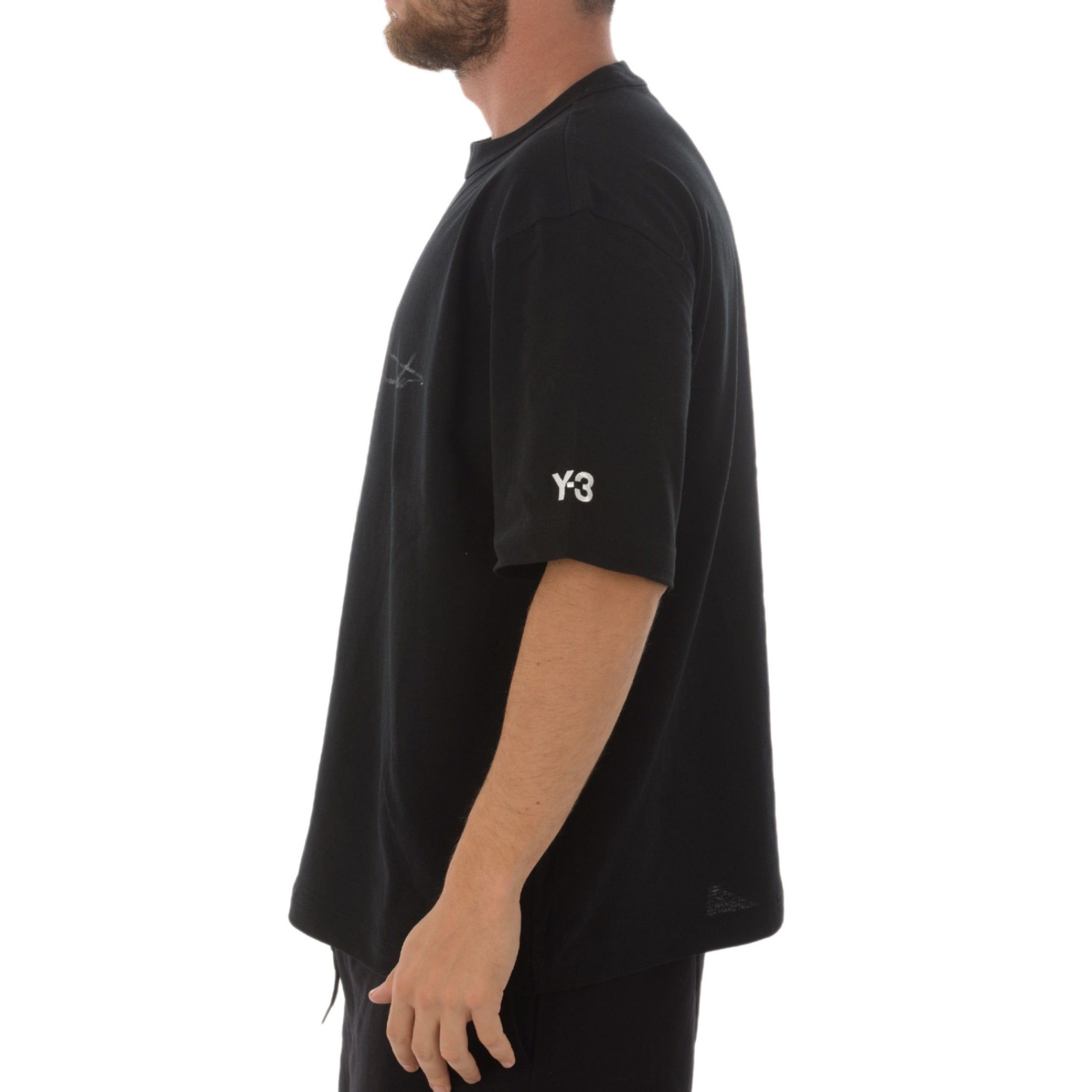 Adidas Y-3 Distressed Signature Logo T-Shirt - Black