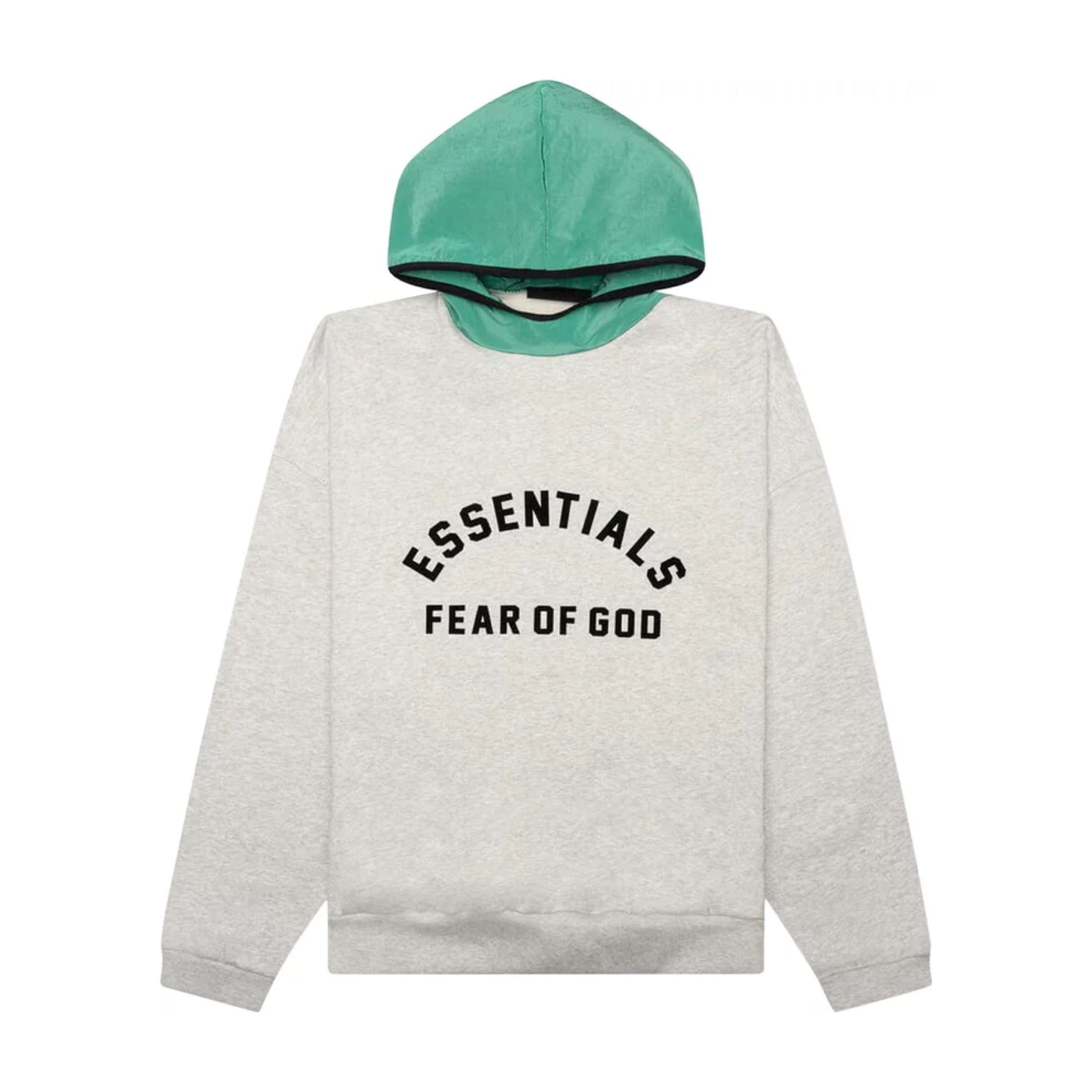 FEAR OF GOD ESSENTIALS Nylon Fleece Hoodie - Light Heather Grey/Mint Leaf (SS24)